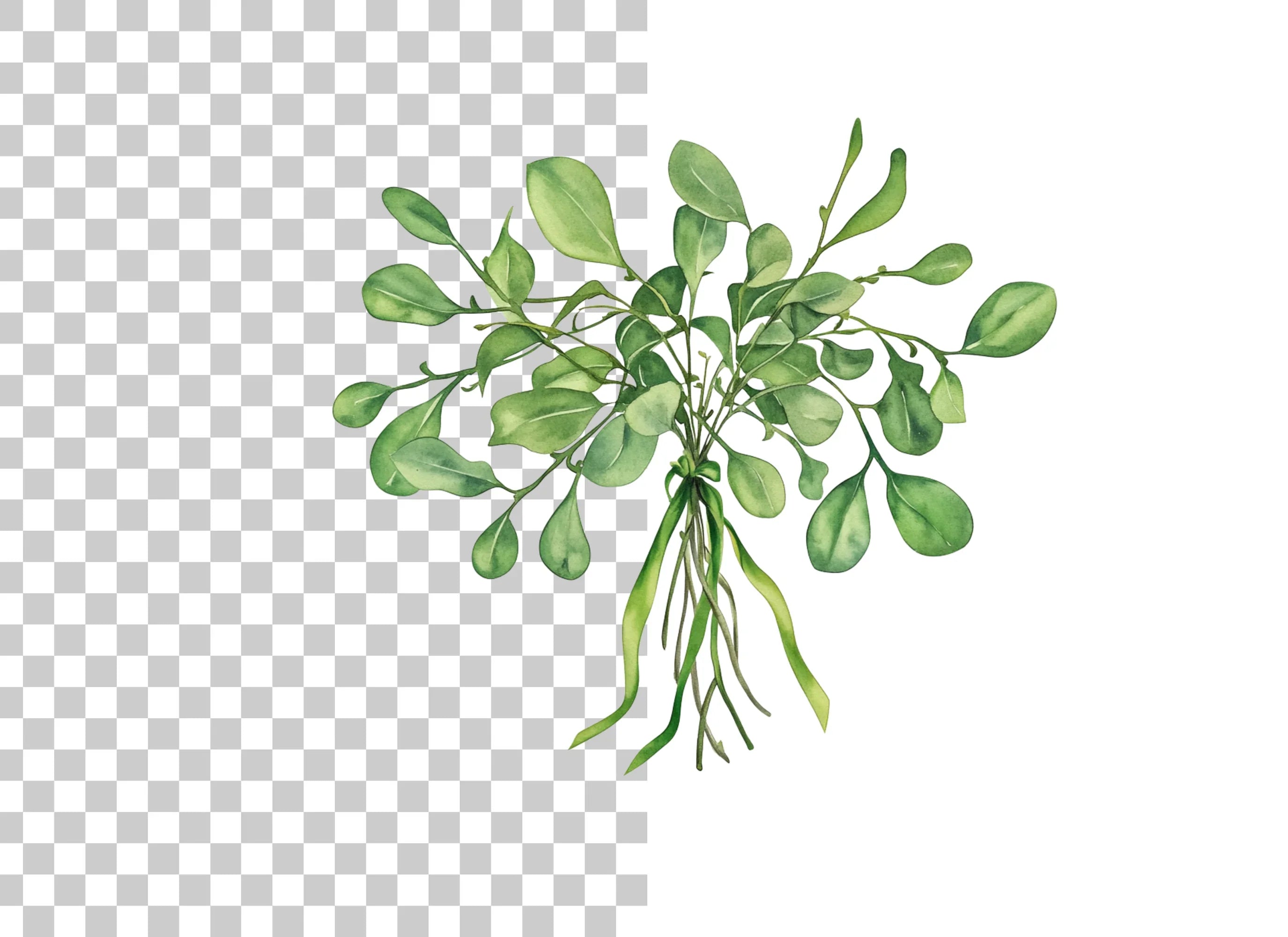 Green Mistletoe with Berries Clipart Bundle