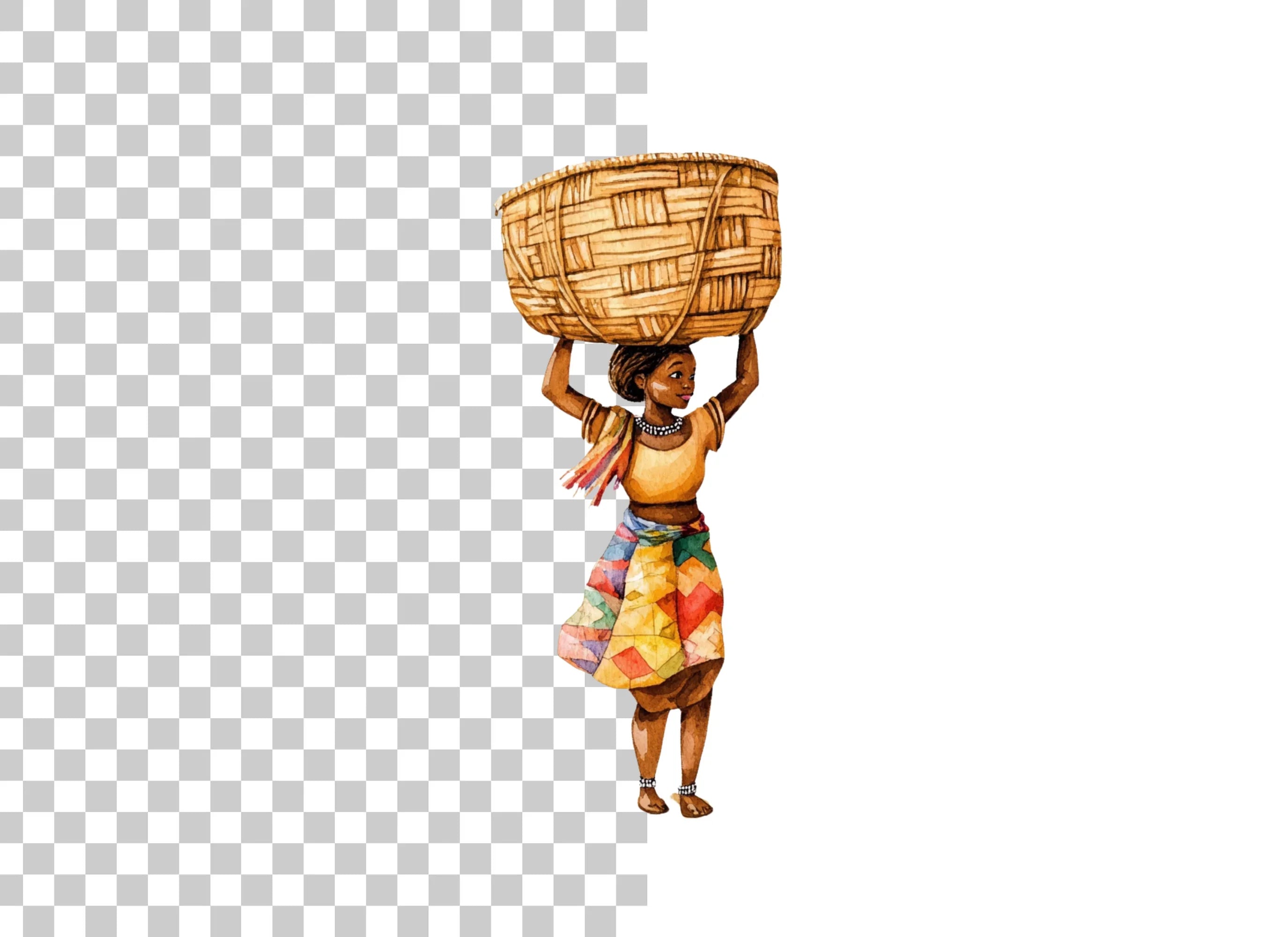 Body Woman with Basket on Head Clipart Bundle