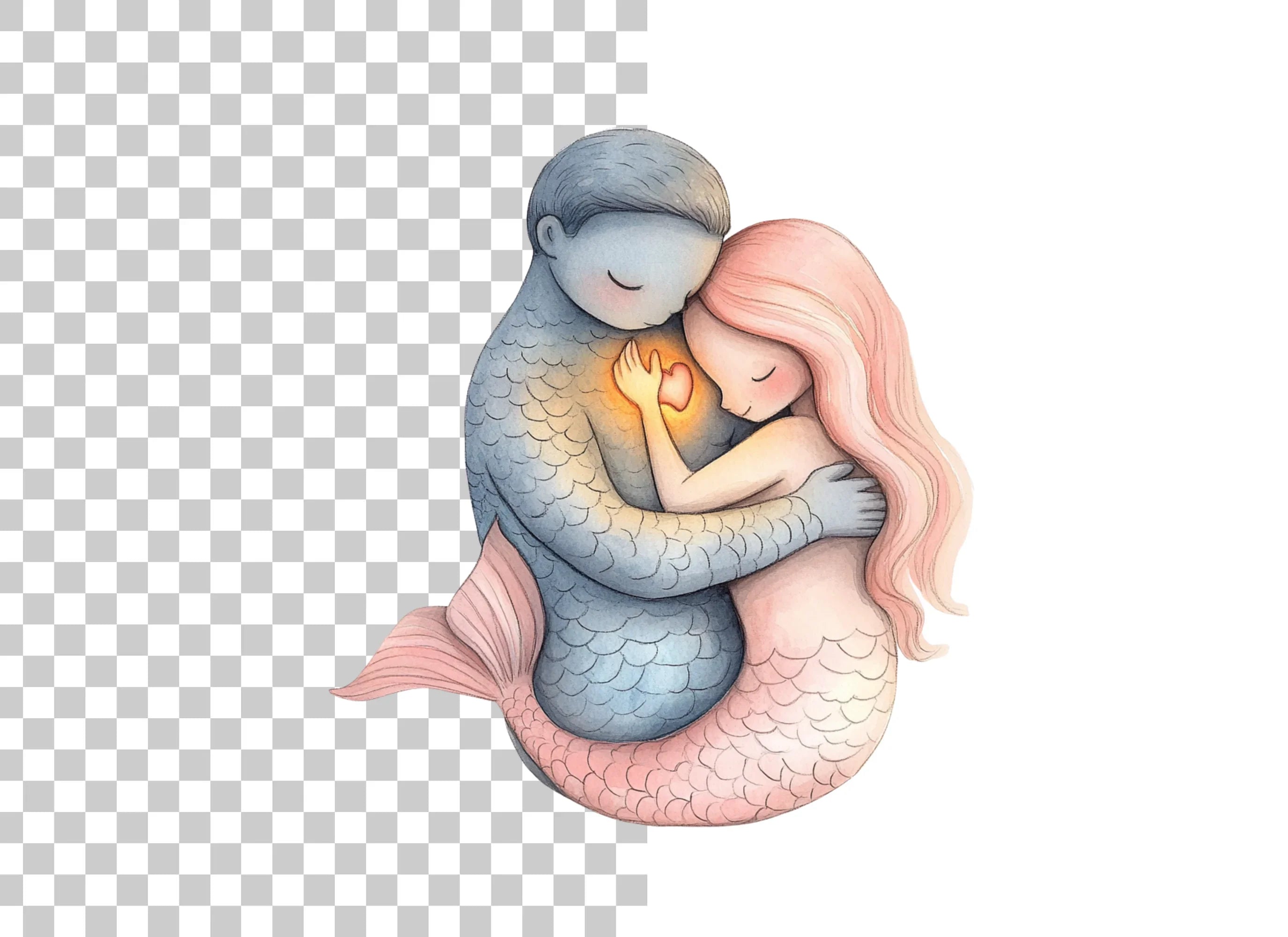 Mermaid Couple Love Hug Clipart Bundle