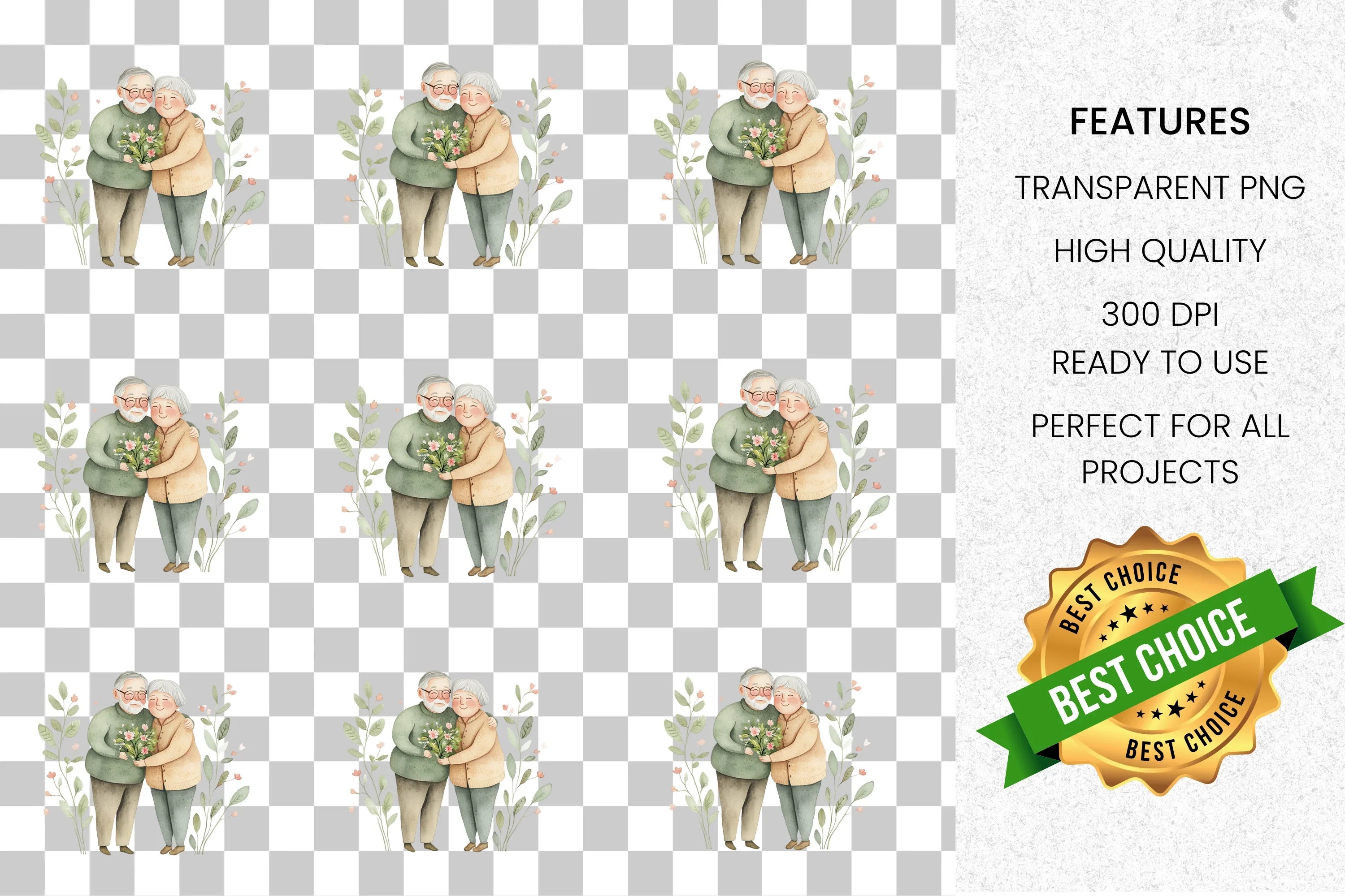 Elderly Couple Love Clipart Bundle
