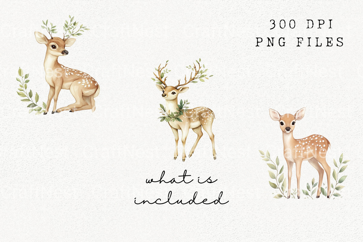 Woodland Deer And Foliage Clipart Bundle