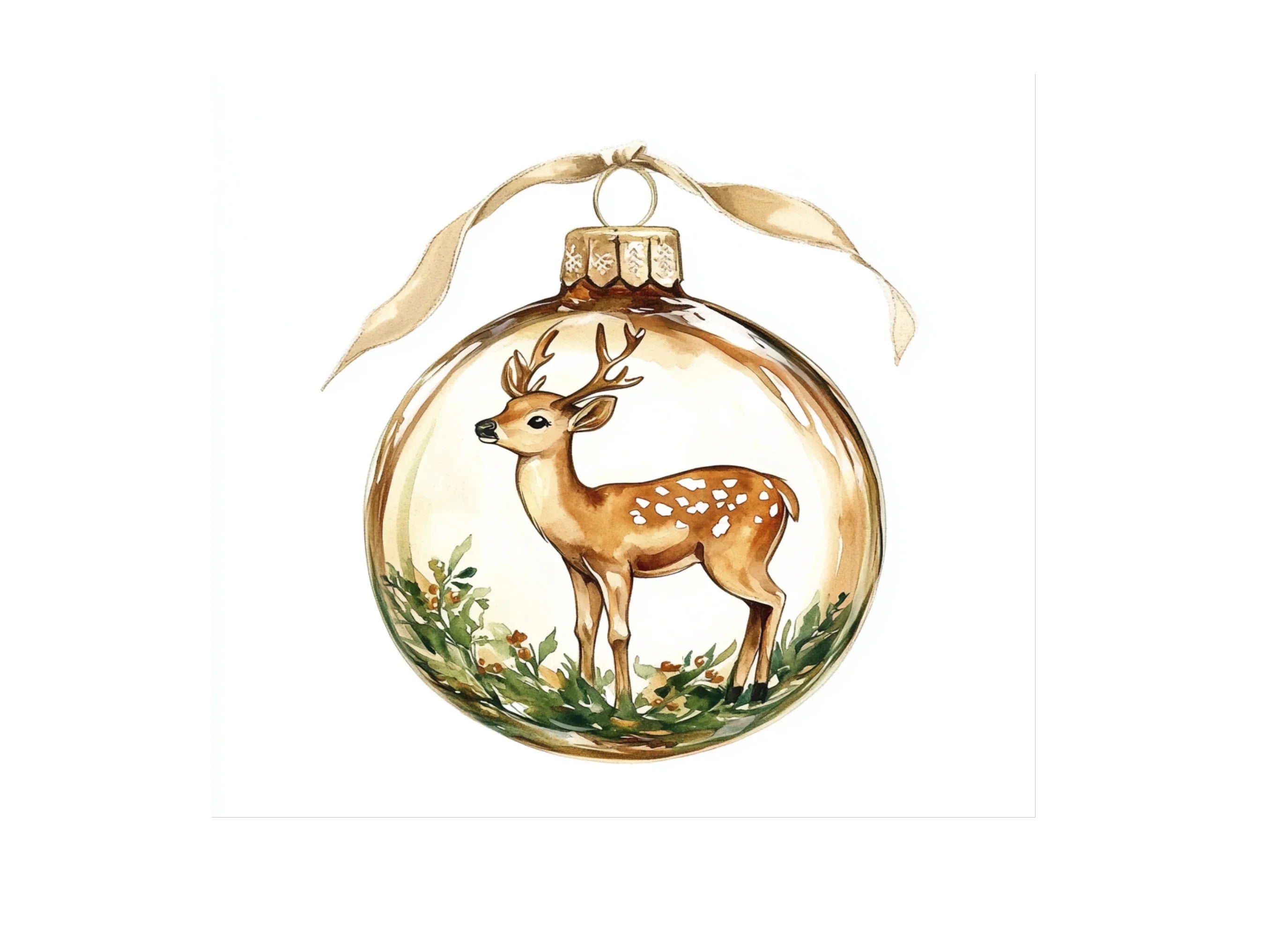 Christmas Ornament Fawn Clipart Bundle