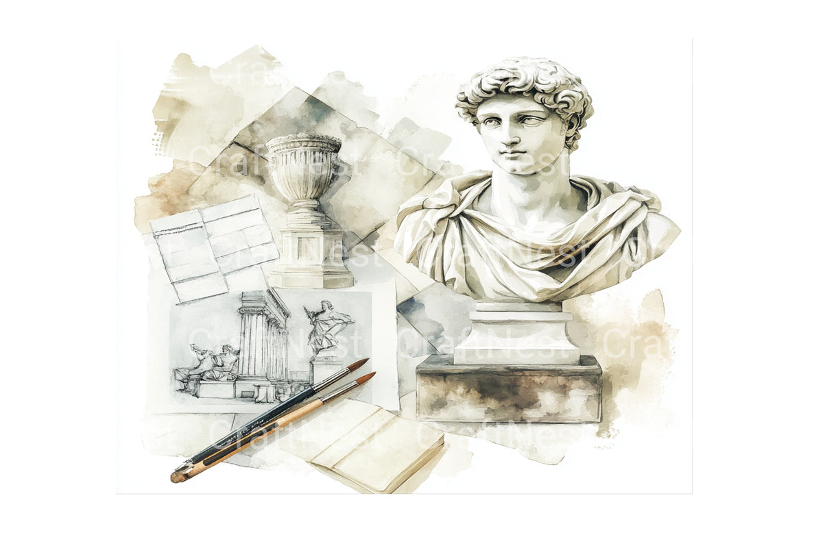 Ancient Greek Bust Statues Clipart Bundle
