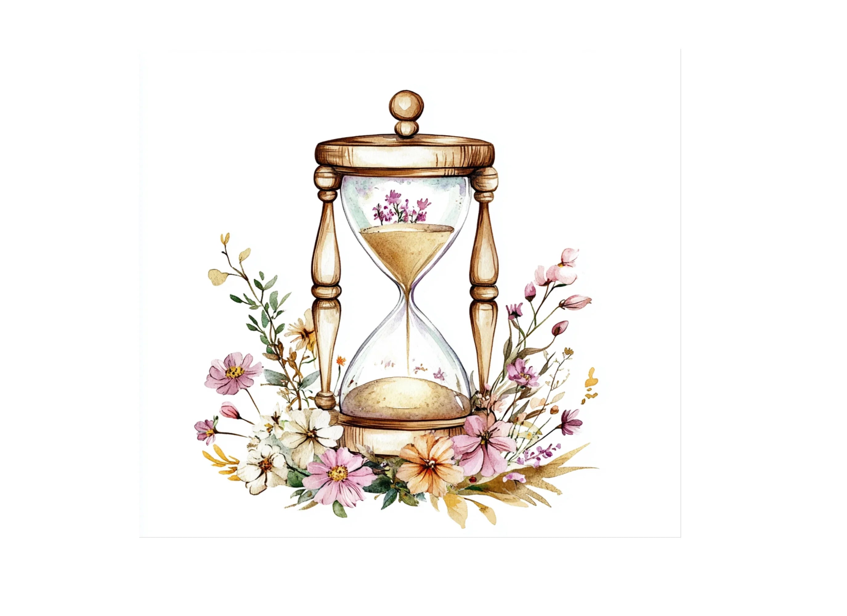 Elegant Hourglass with Flowers Clipart Bundle