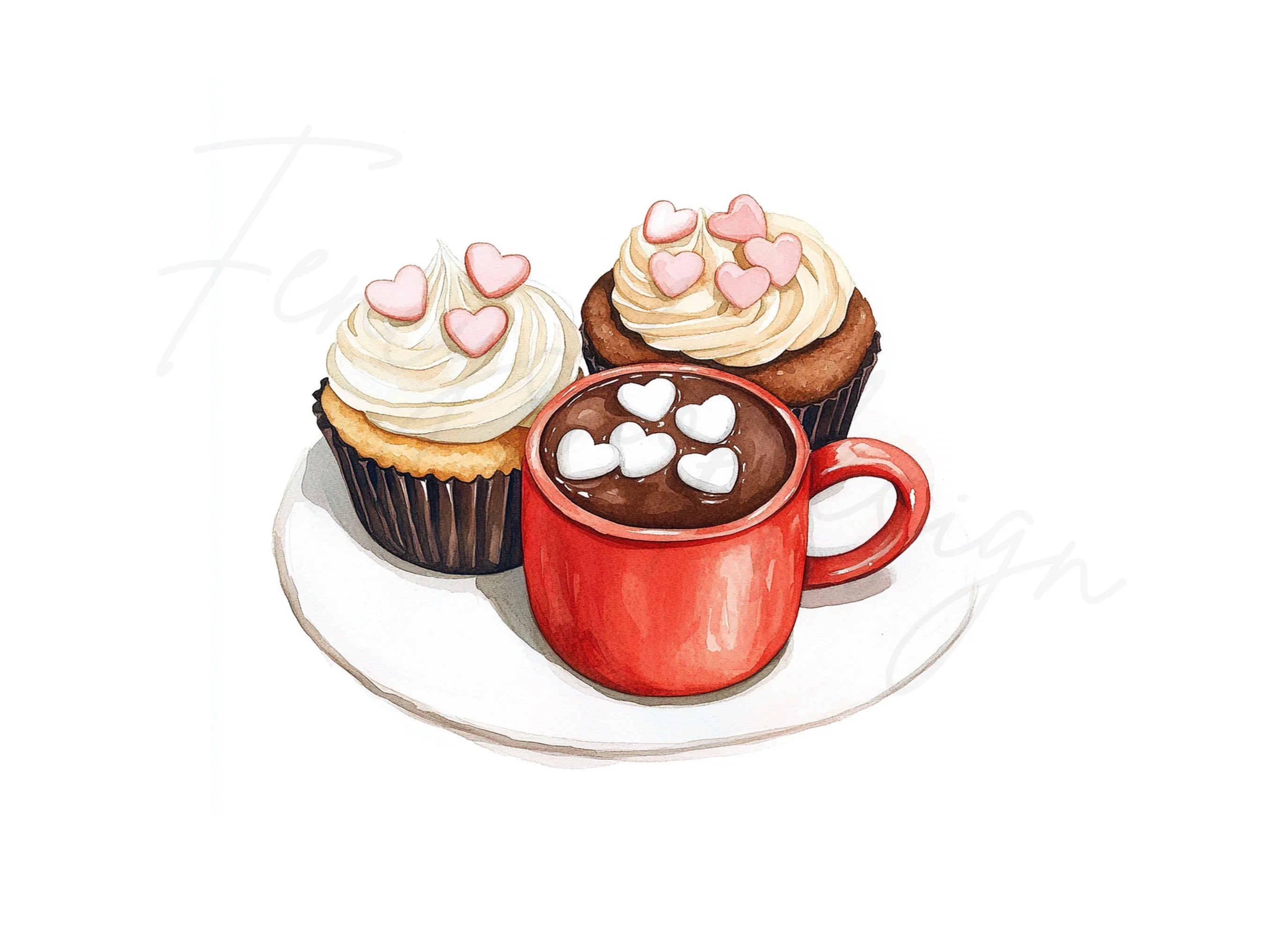 Valentine's Day Cupcake Hot Cocoa Clipart Bundle