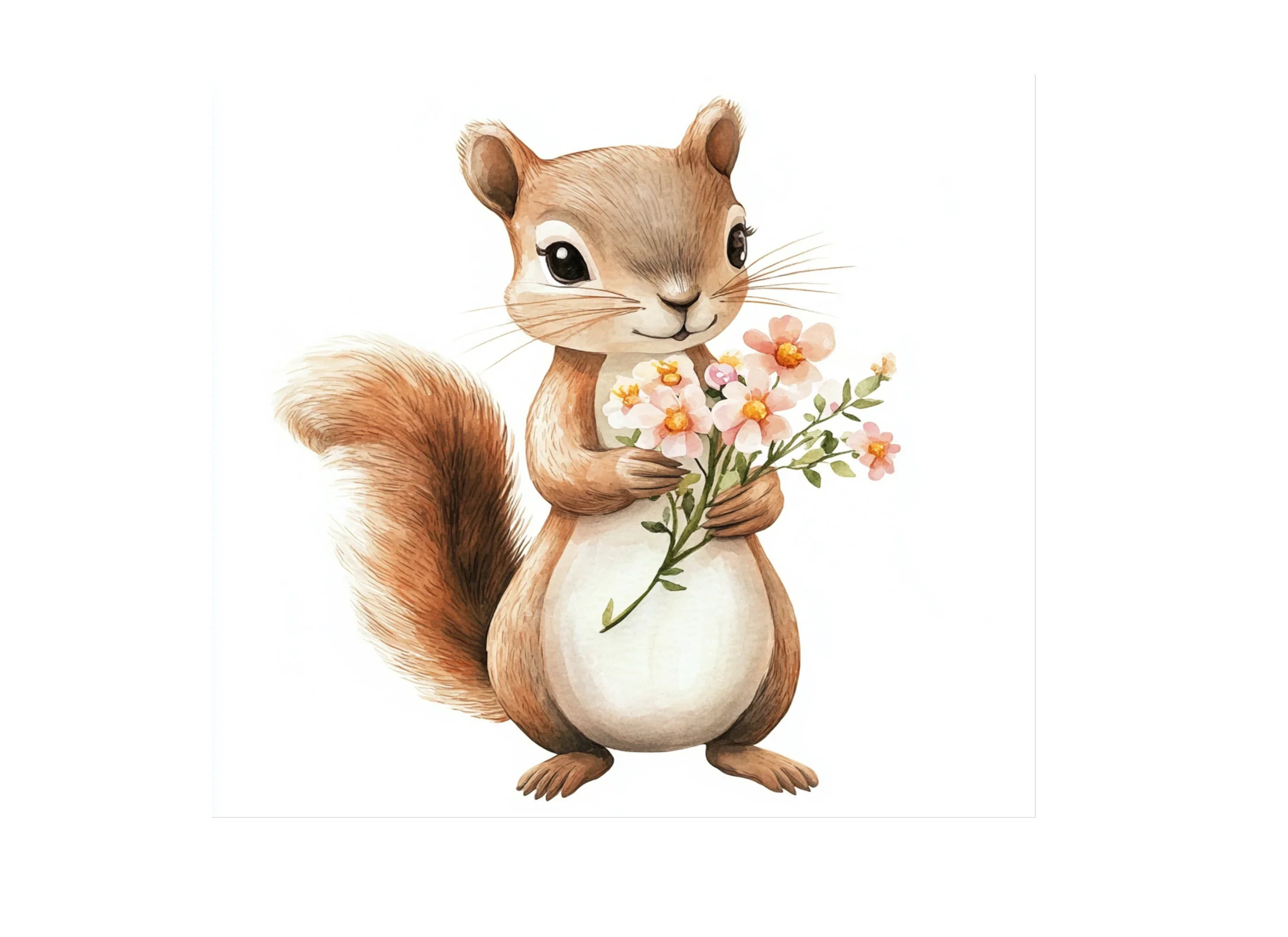 Cute Squirrels with Flower Bouquets Clipart Bundle