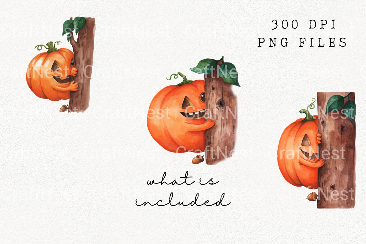Playful Pumpkin Hugging Tree Clipart Bundle