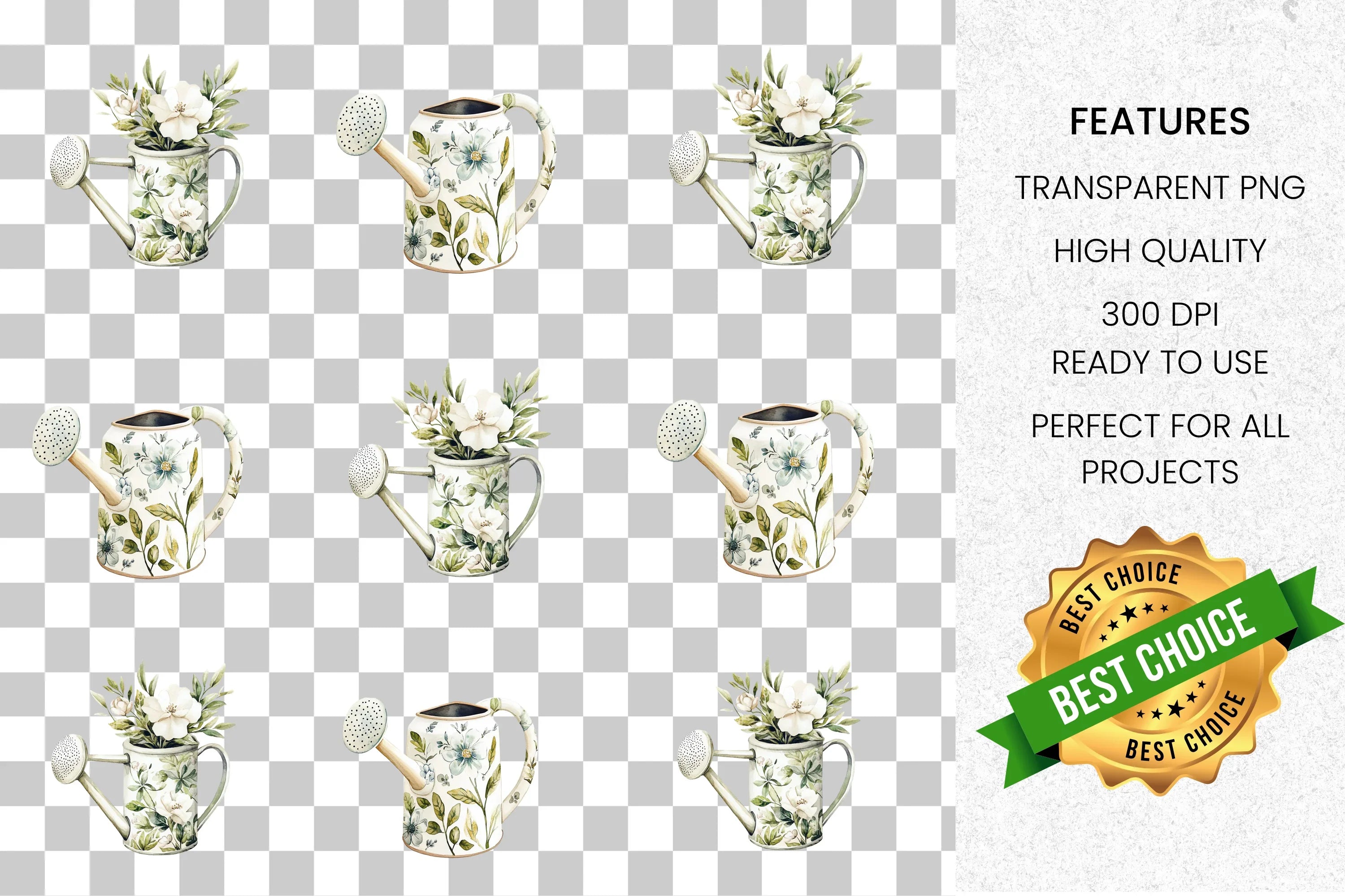Floral Watering Can Clipart Bundle