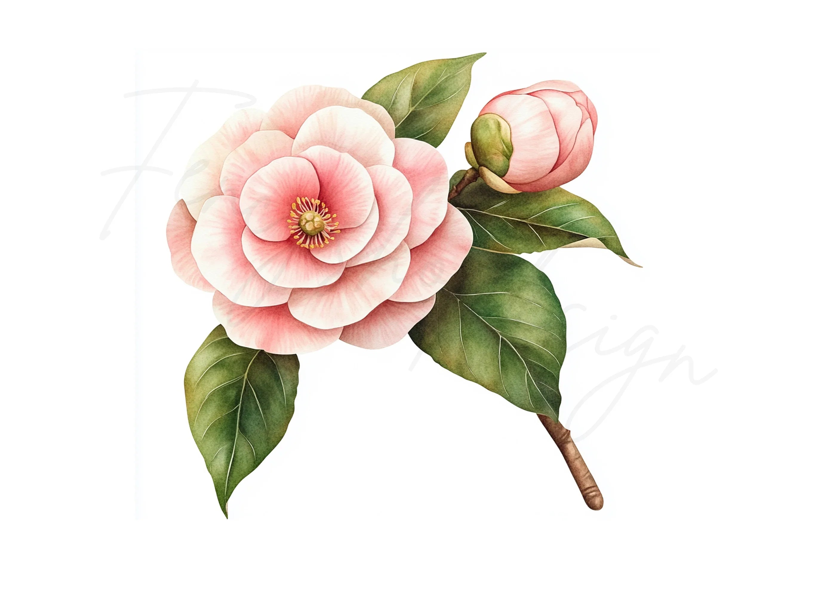 Camellia Blossom and Bud Clipart Bundle