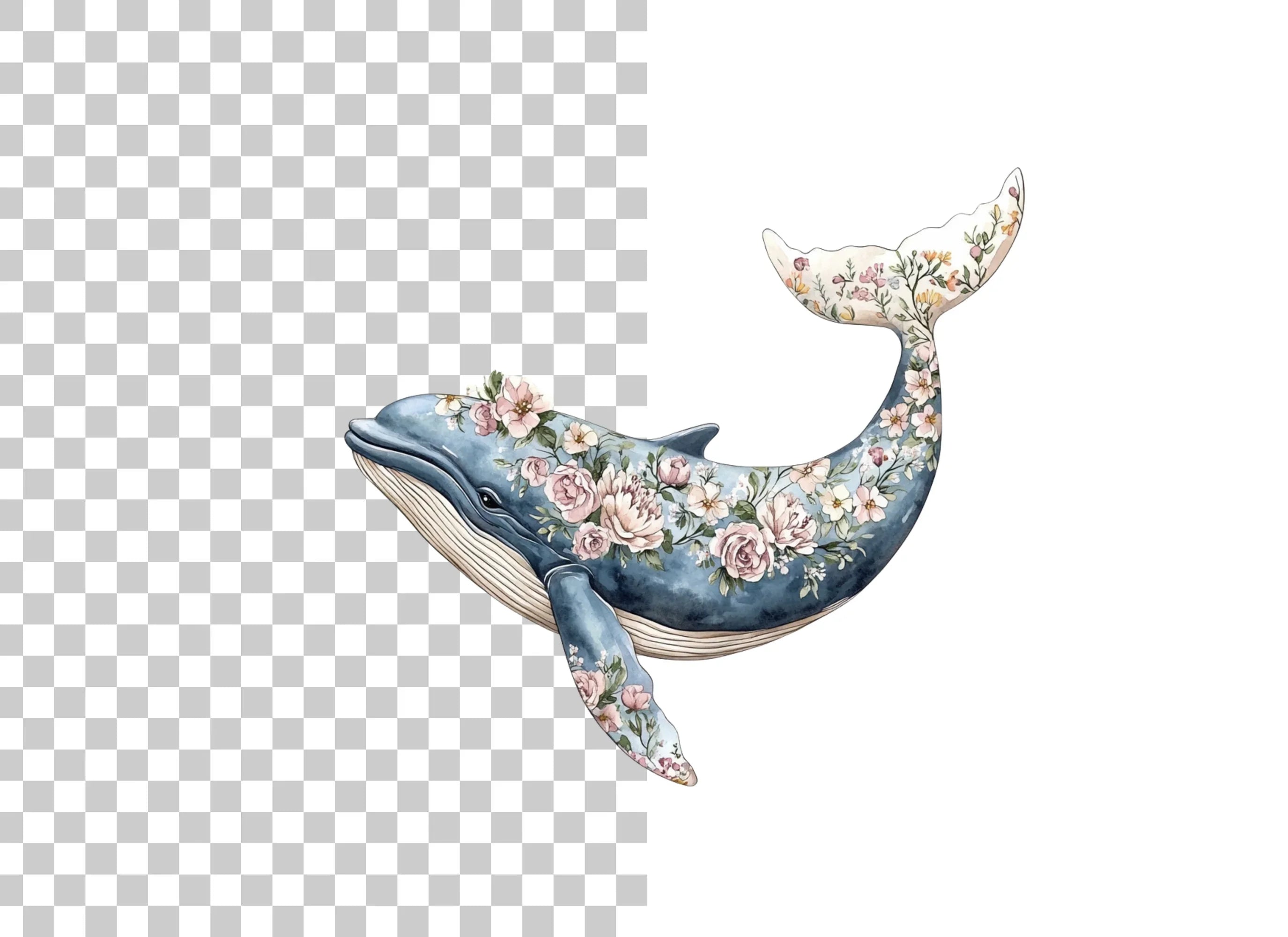 Floral Whale Clipart Bundle