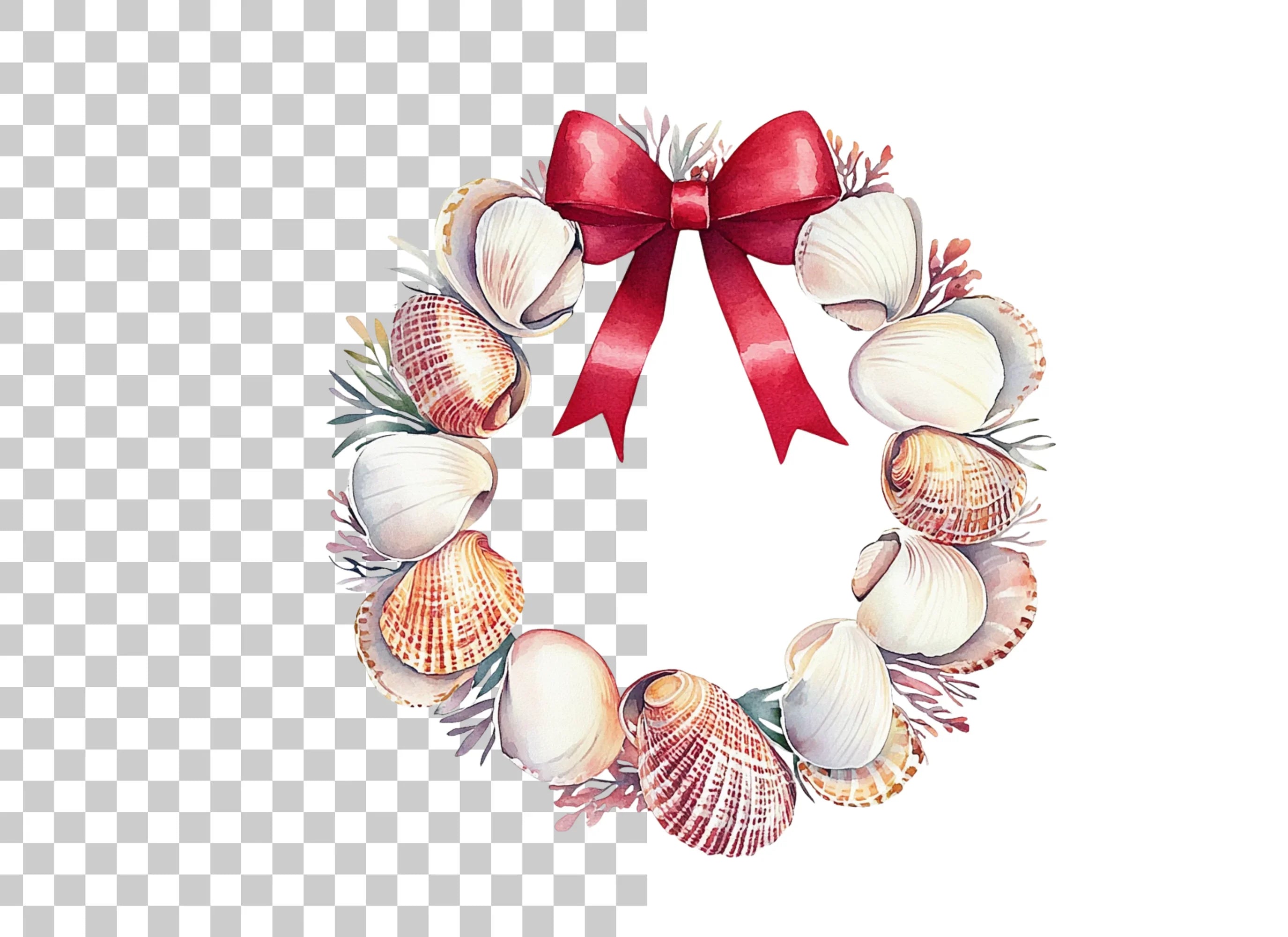 Seashell Christmas Wreath Clipart Bundle