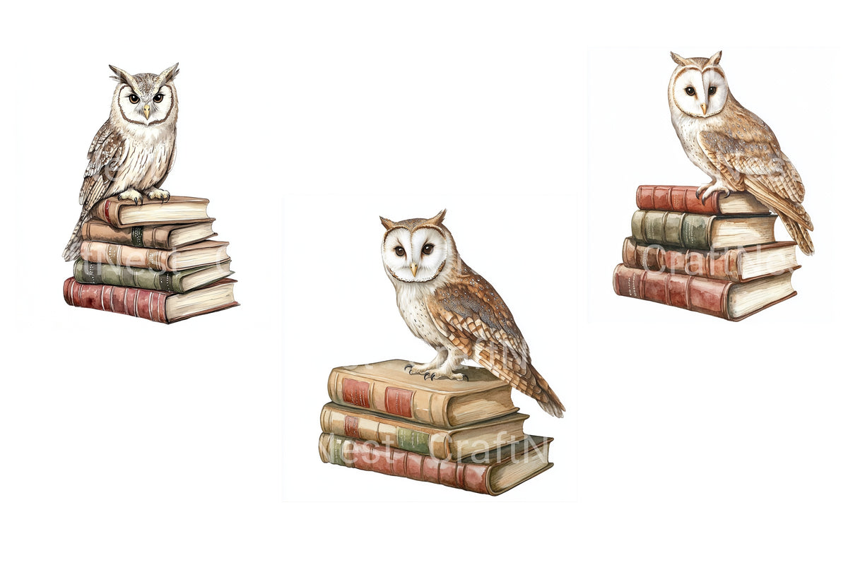 Wise Owl On Stack Of Books Clipart Planner