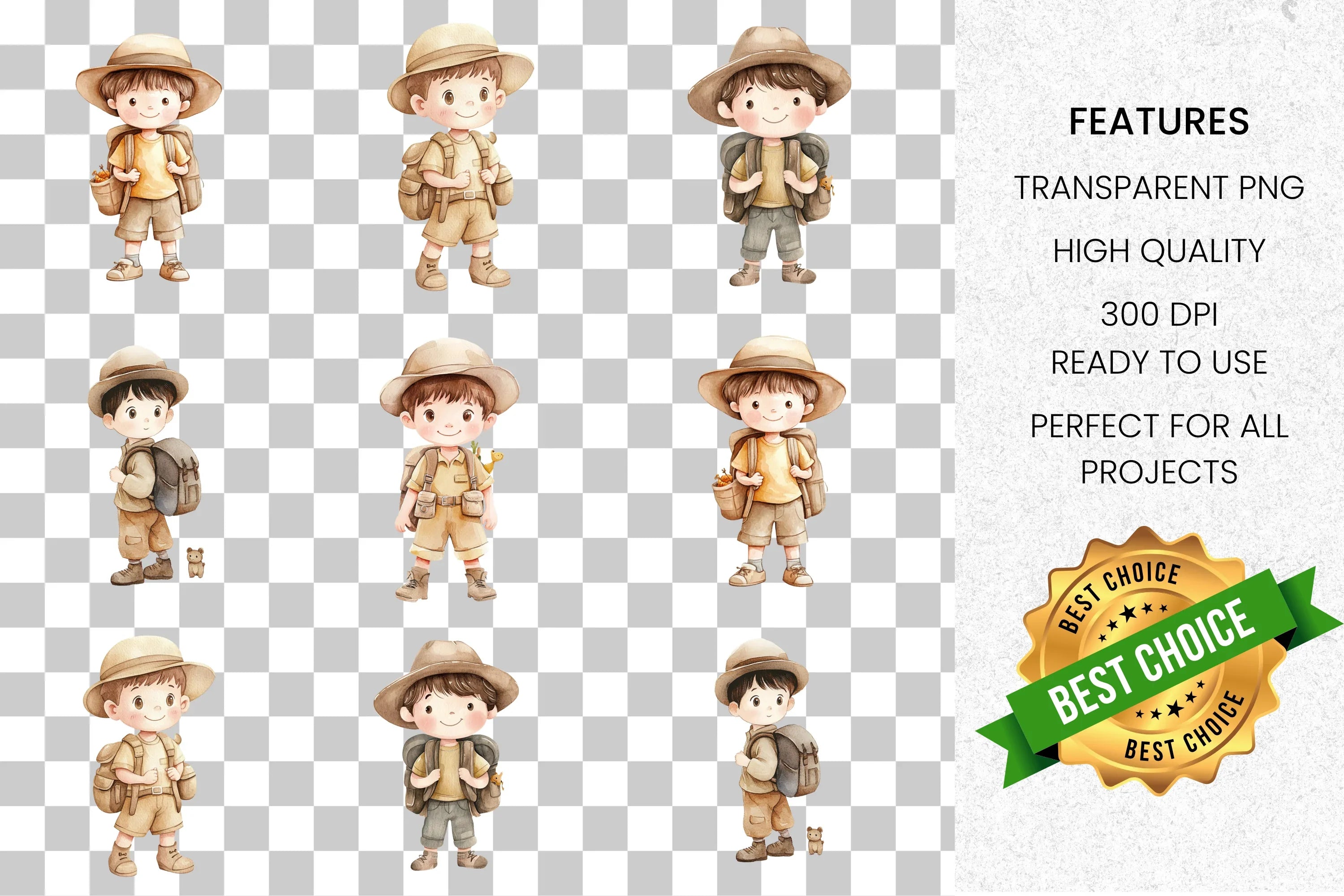 Cute Explorer Boy Clipart Bundle