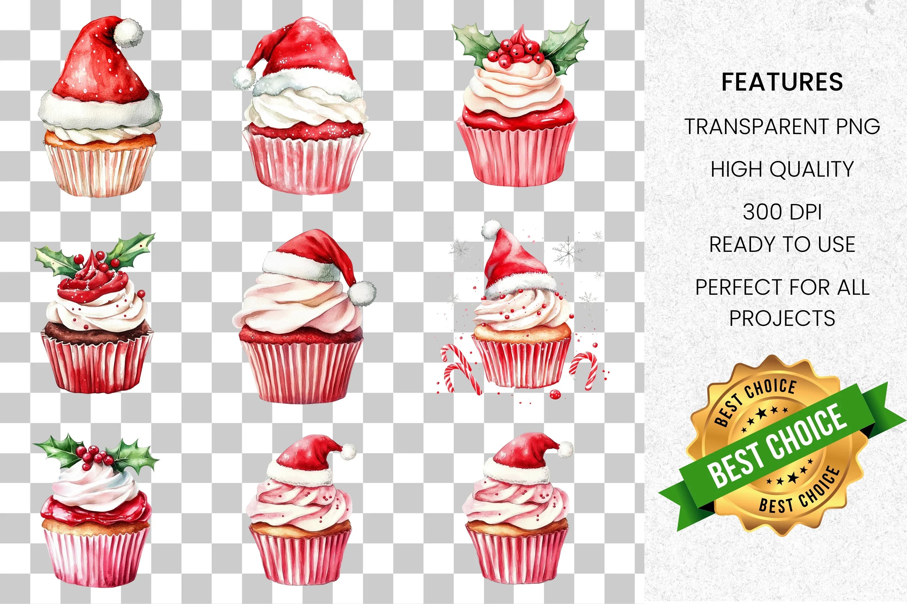 Cute Christmas Bear and Cupcakes Clipart Bundle