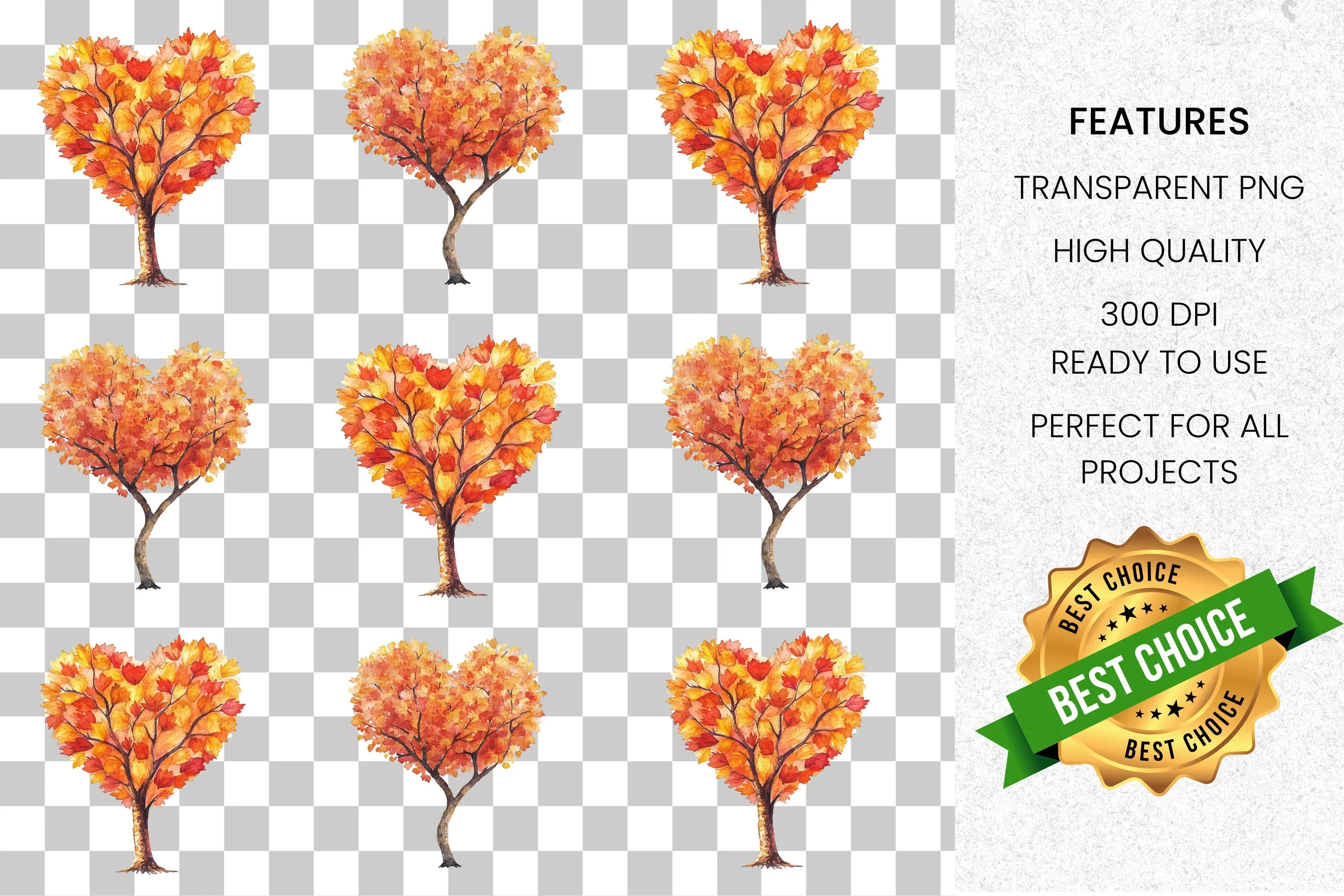 Autumn Heart Tree Clipart Bundle