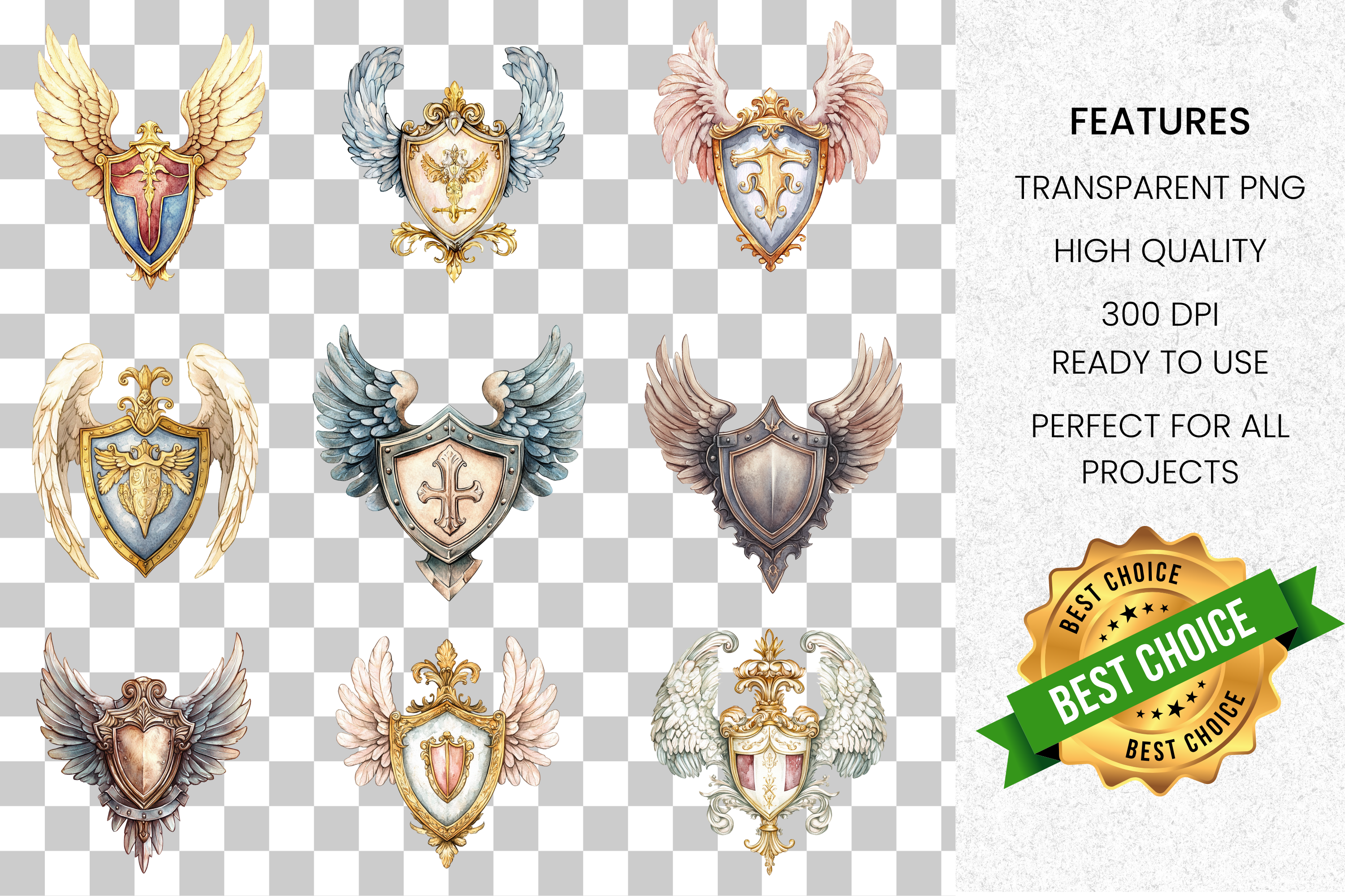 Winged Shields Clipart Bundle
