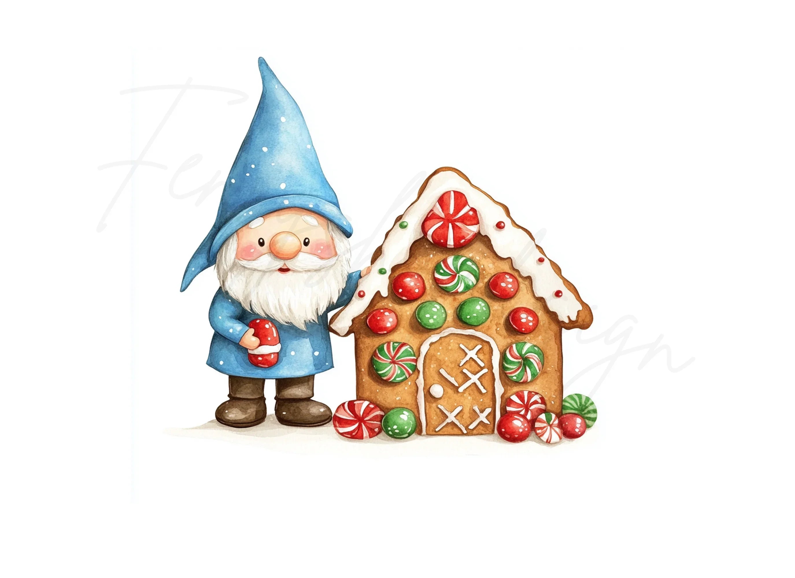 Christmas Gnomes Gingerbread Houses Clipart Bundle