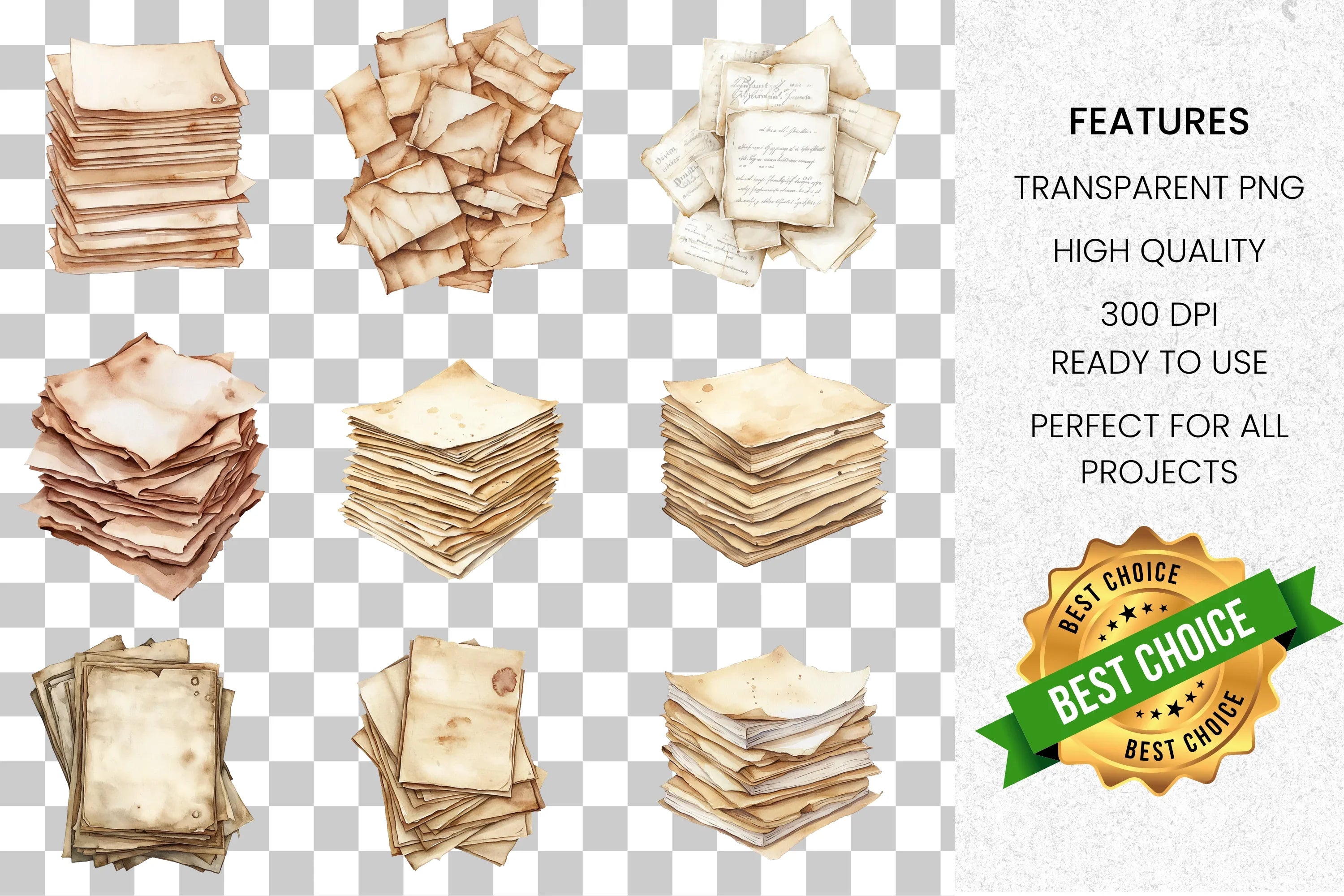 Vintage Aged Stack Clipart Bundle