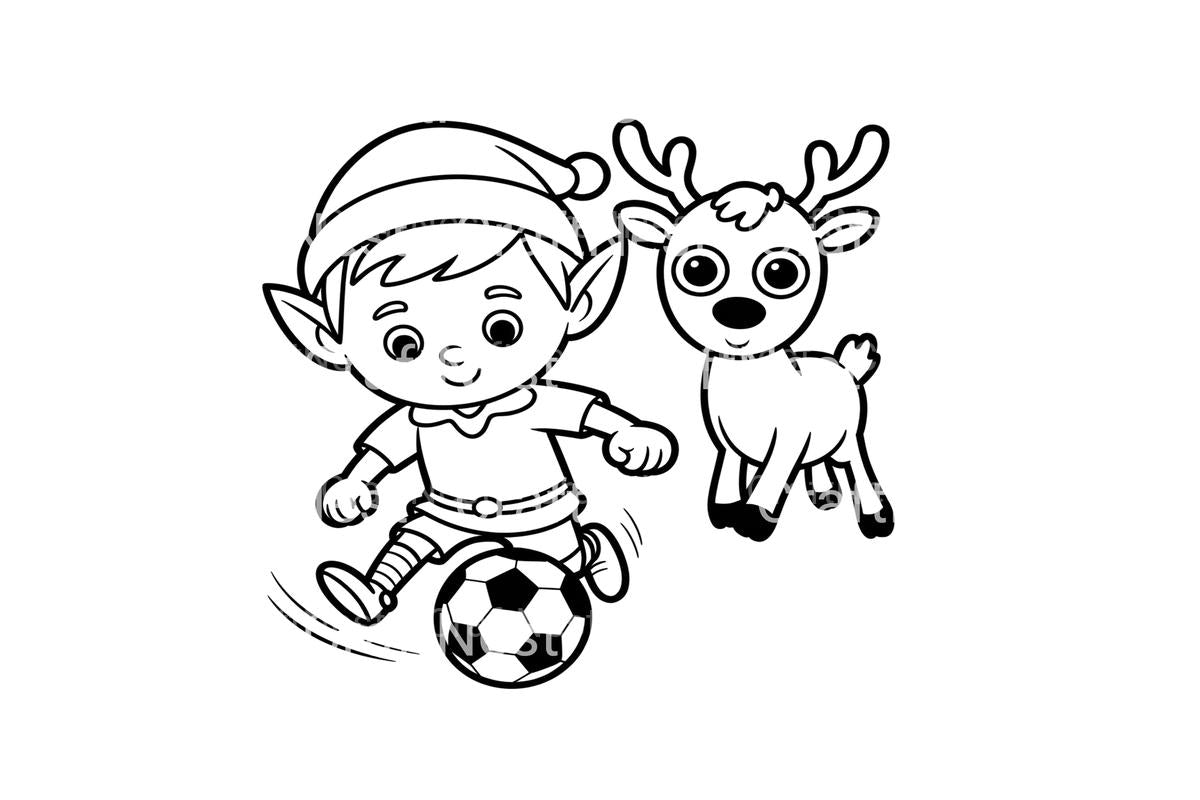 Elf and Reindeer Soccer Coloring Books