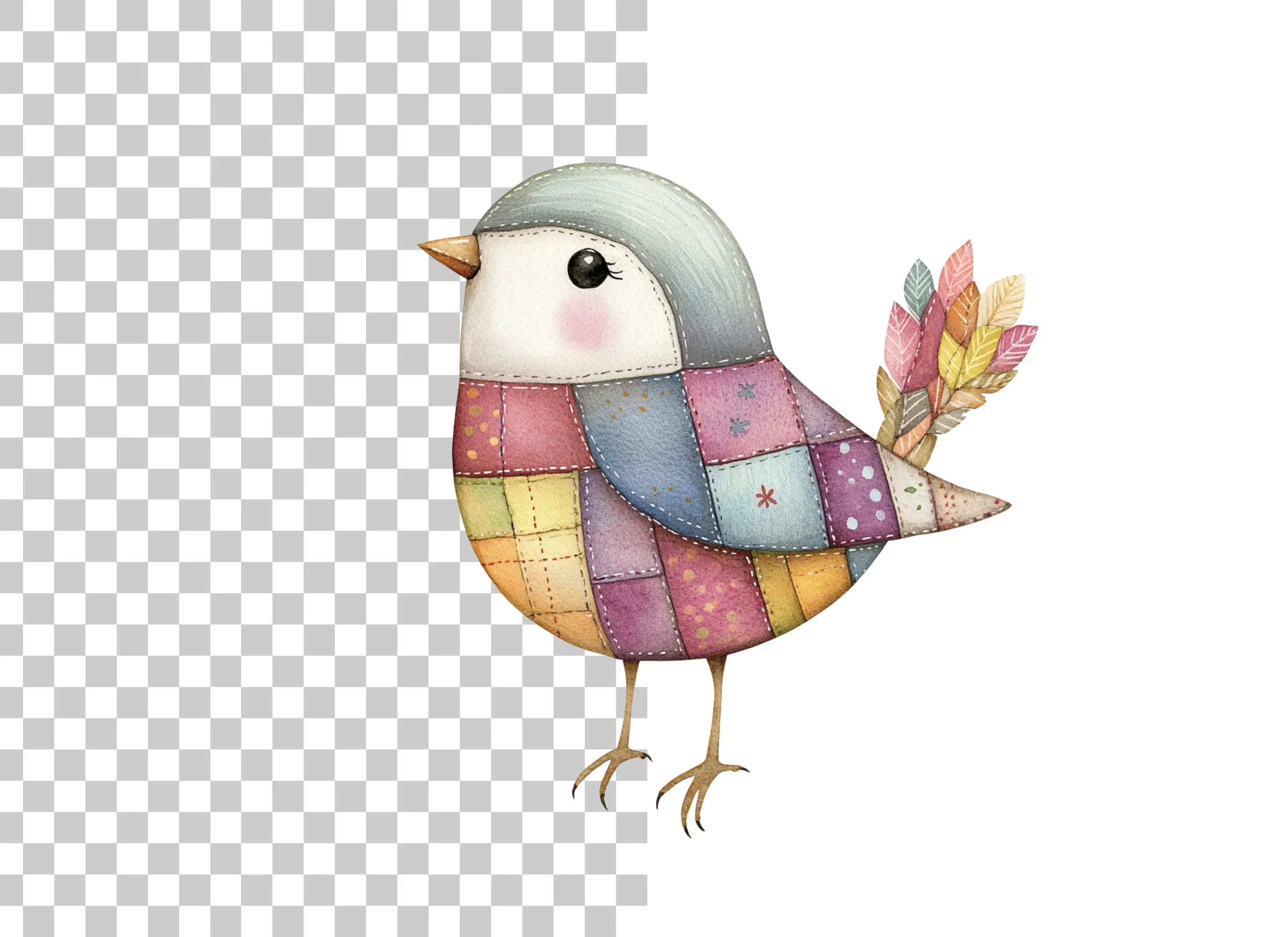 Cute Patchwork Bird Clipart Bundle