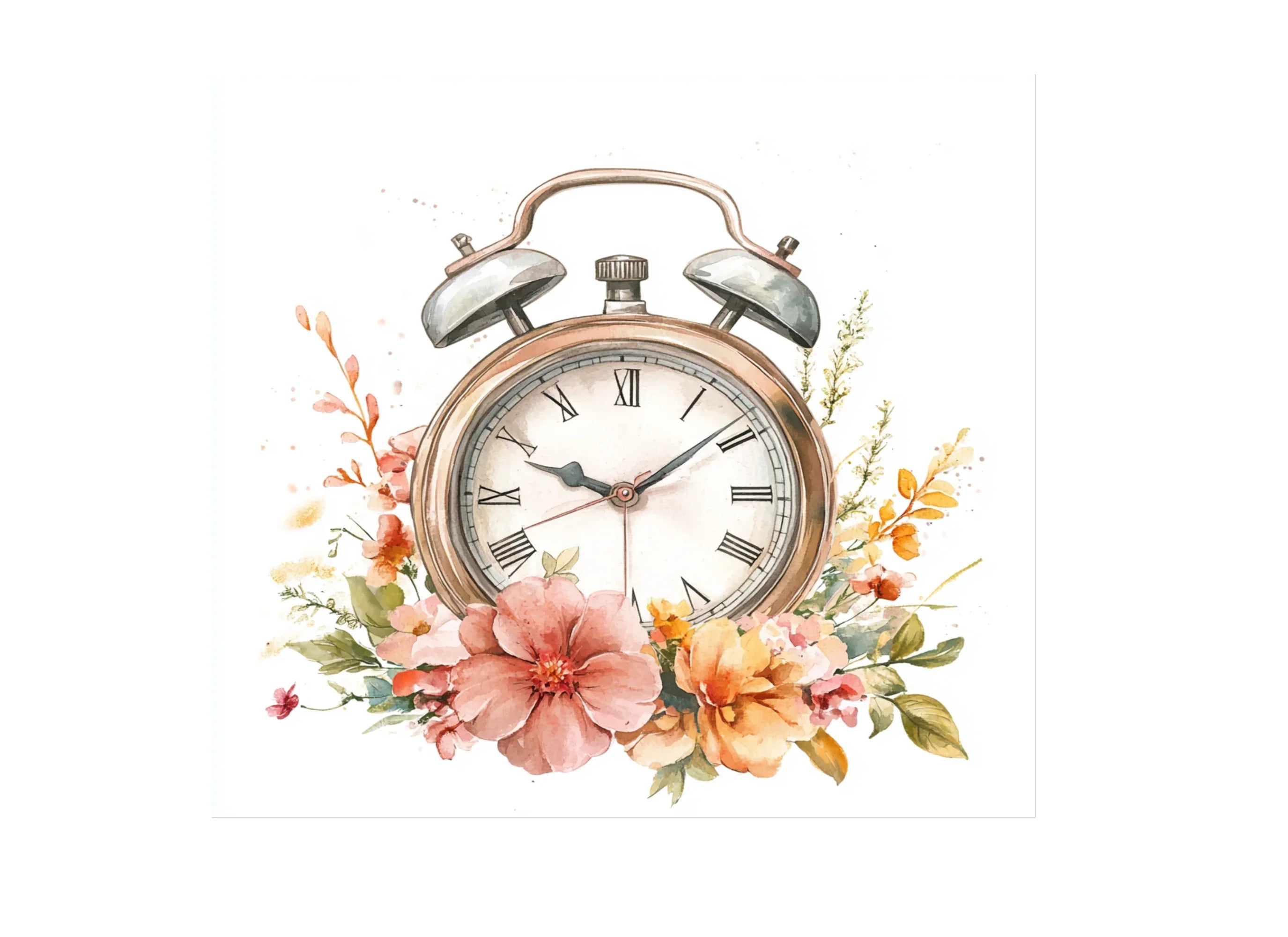 Vintage Floral Alarm Clock Clipart Bundle