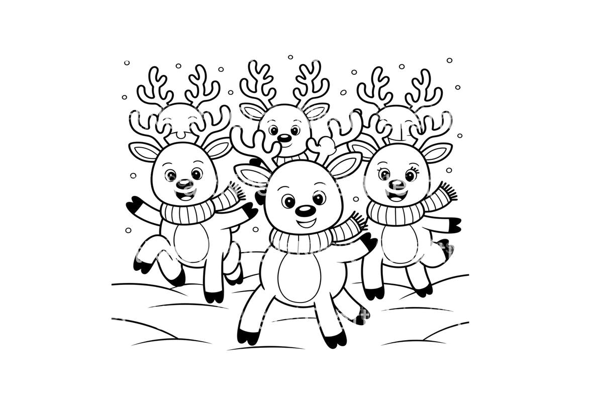 Cute Reindeer Winter Scene Coloring Books