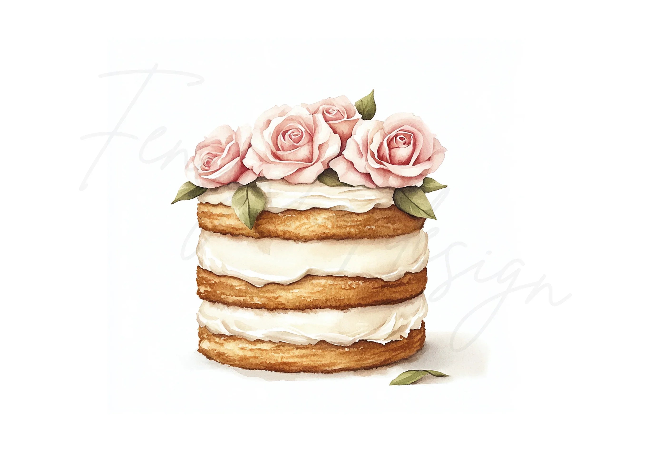 Naked Cakes with Pink Roses Clipart Bundle