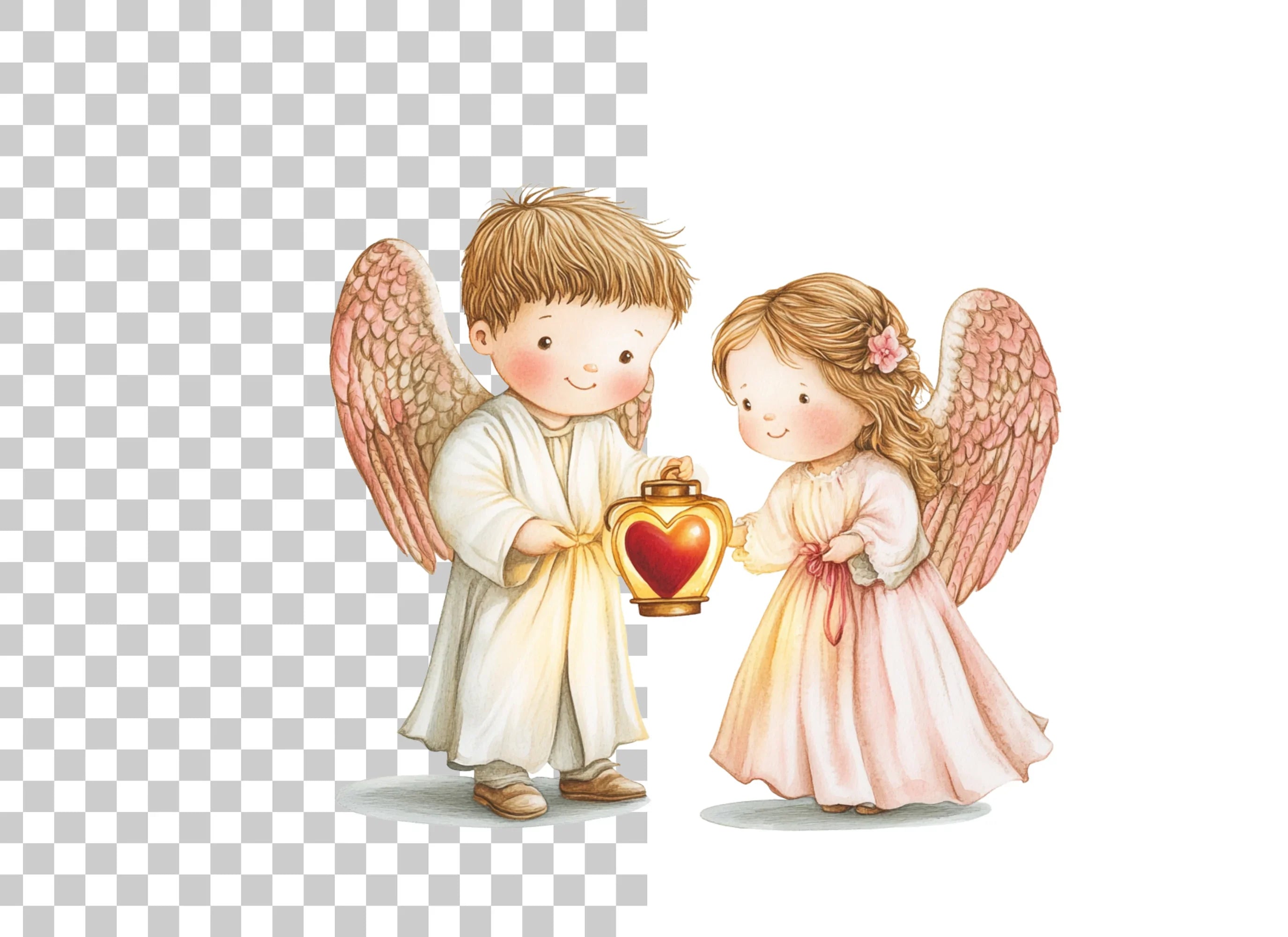 Cute Angel with Heart Lanterns Clipart Bundle