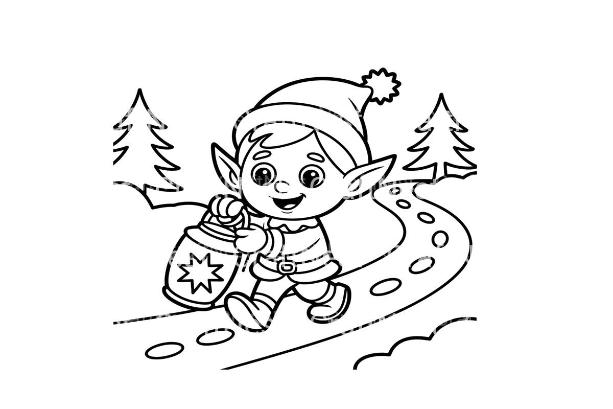 Elf Walking in Winter Wonderland Coloring Books