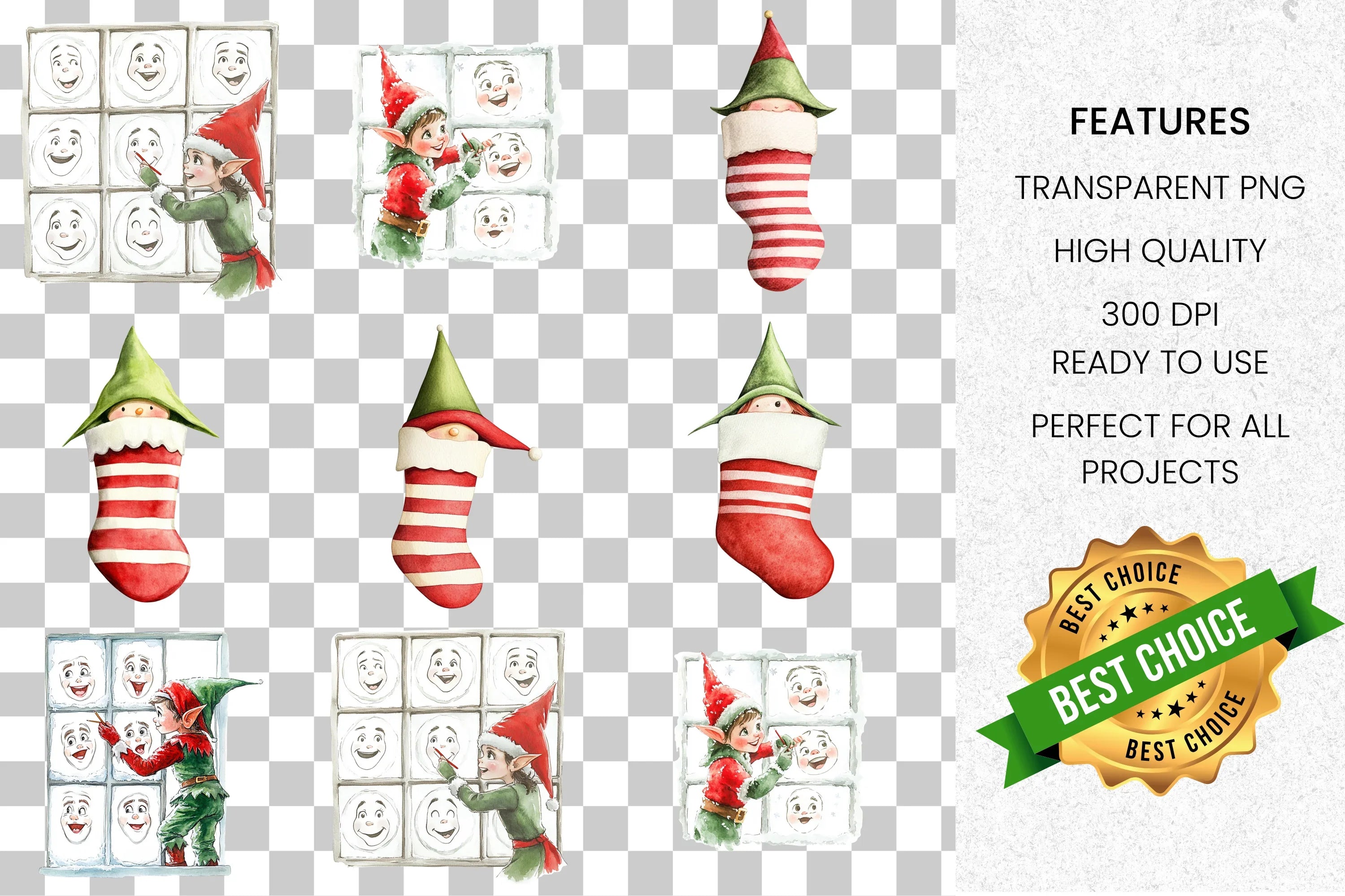 Festive Elf and Stocking Clipart Bundle