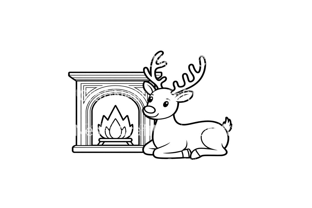 Cute Reindeer by Fireplace Coloring Books