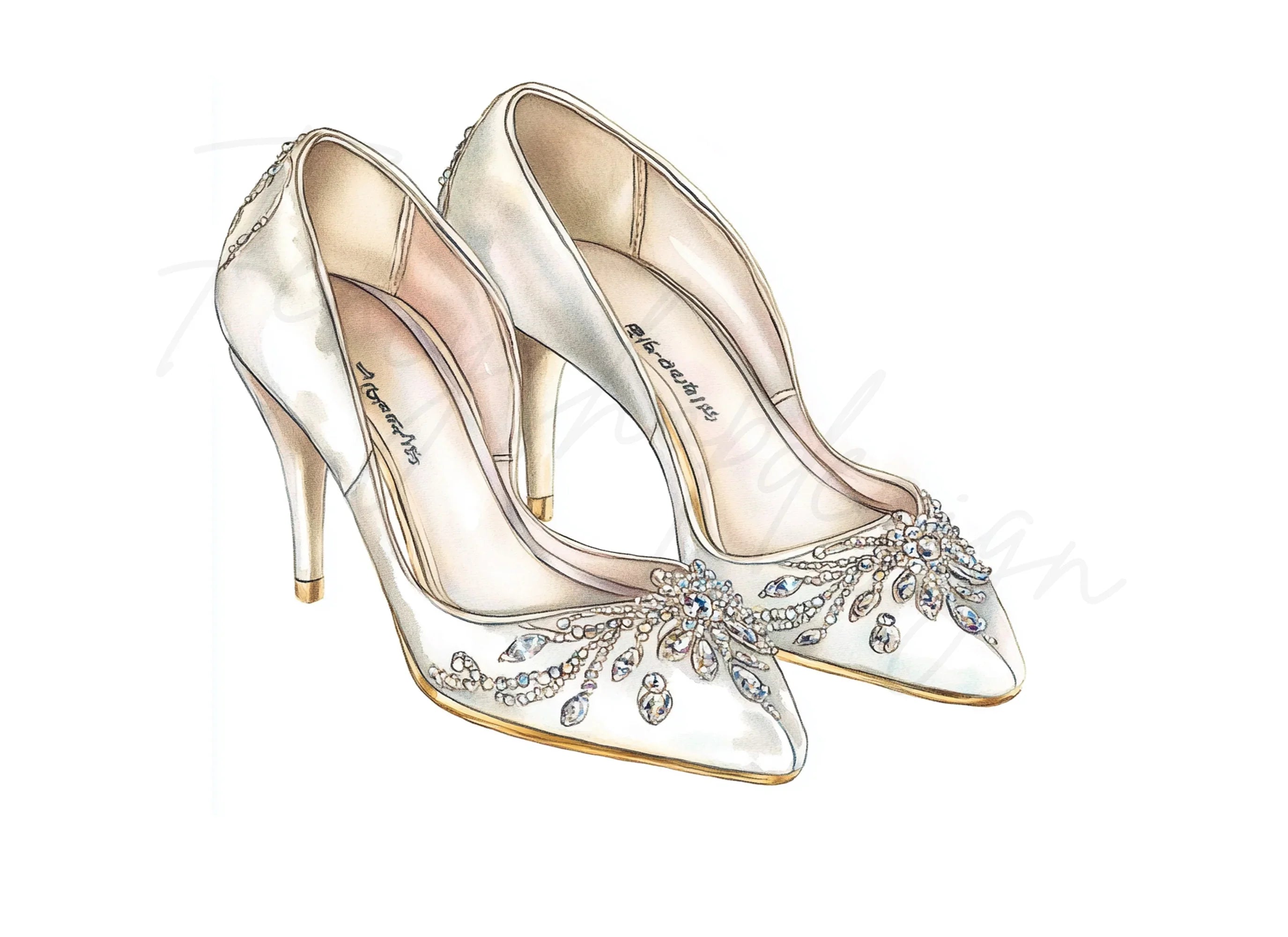 Elegant Blue Rhinestone Wedding Shoes Clipart Bundle