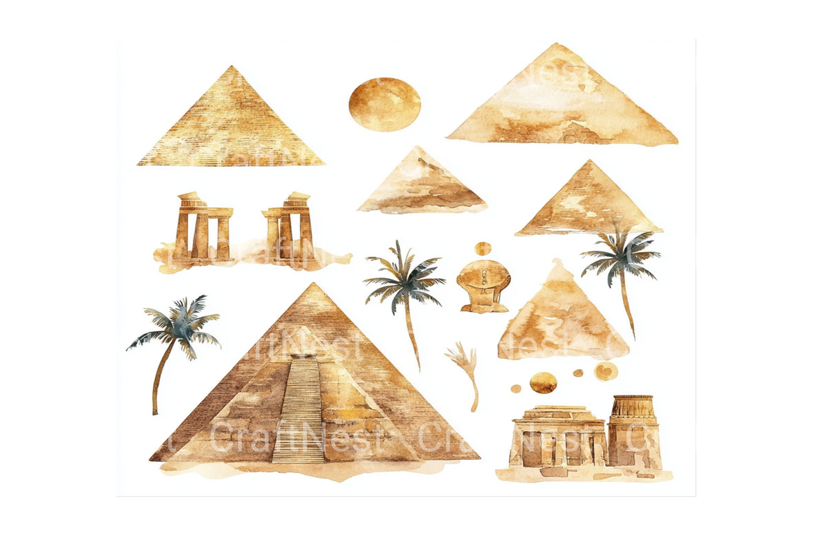 Ancient Egypt Pyramids Designs Clipart Bundle