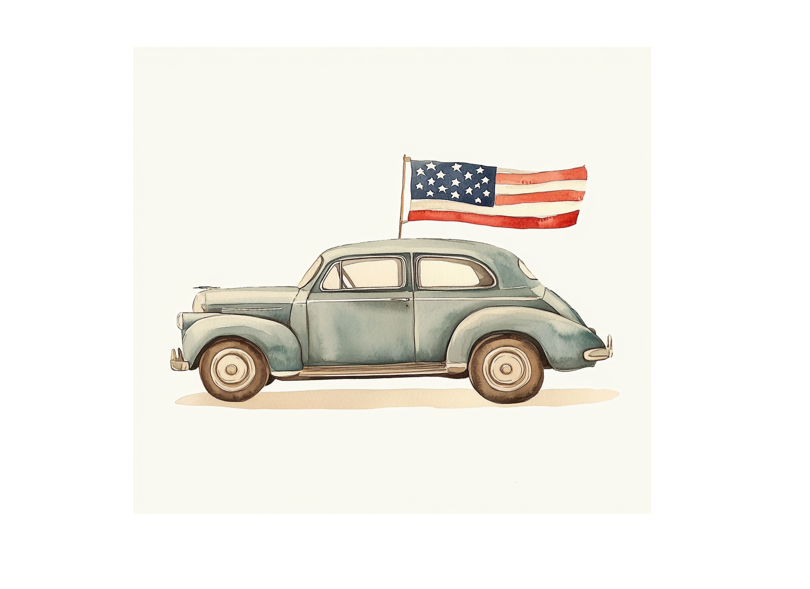 Vintage Cars with American Flag Clipart Bundle