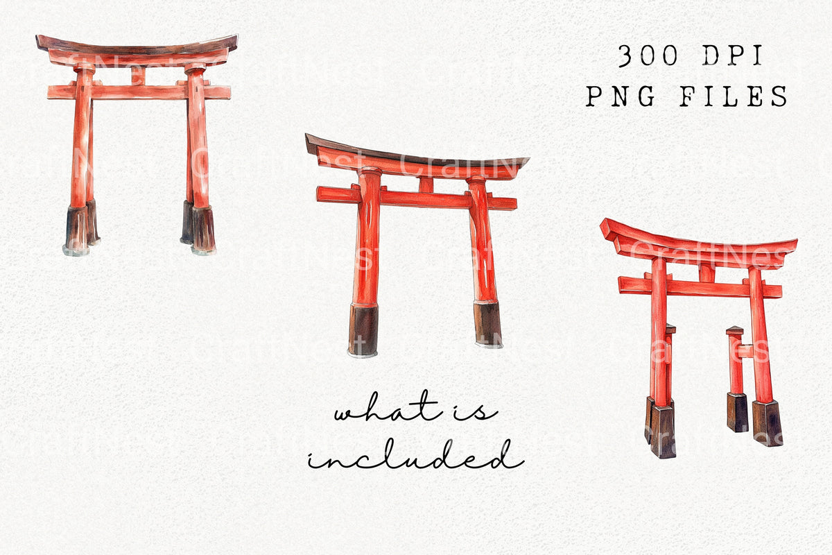 Japanese Red Torii Gate Clipart Bundle