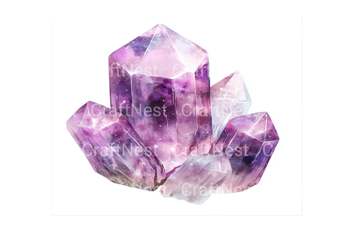 Amethyst Crystal Cluster Clipart Bundle