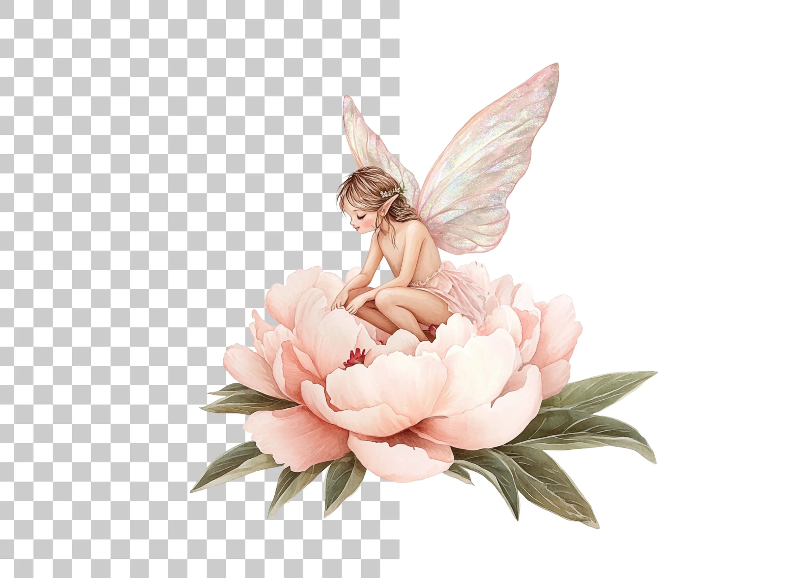 Fairies on Peony Flowers Clipart Bundle