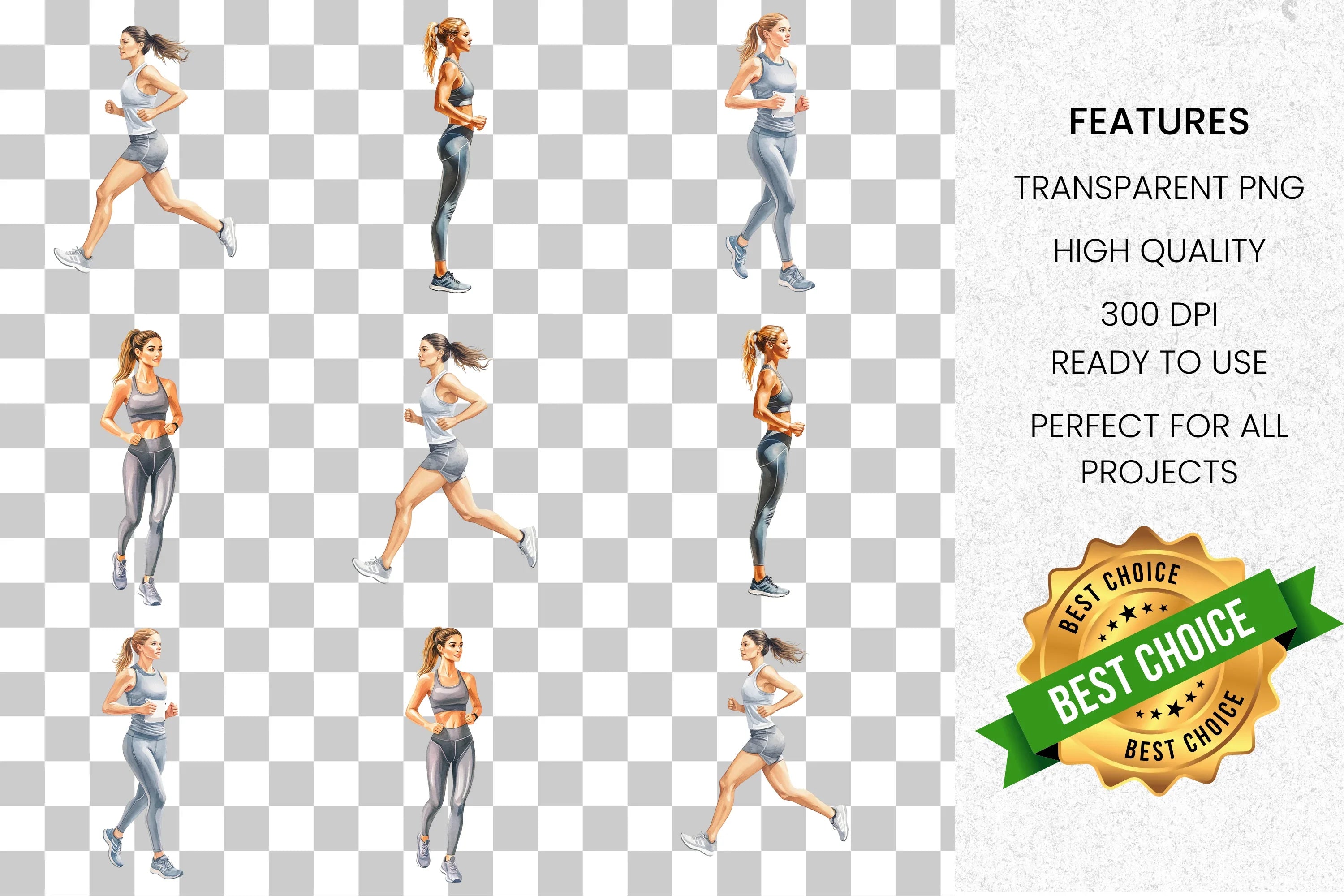 Active Women Running Clipart Bundle