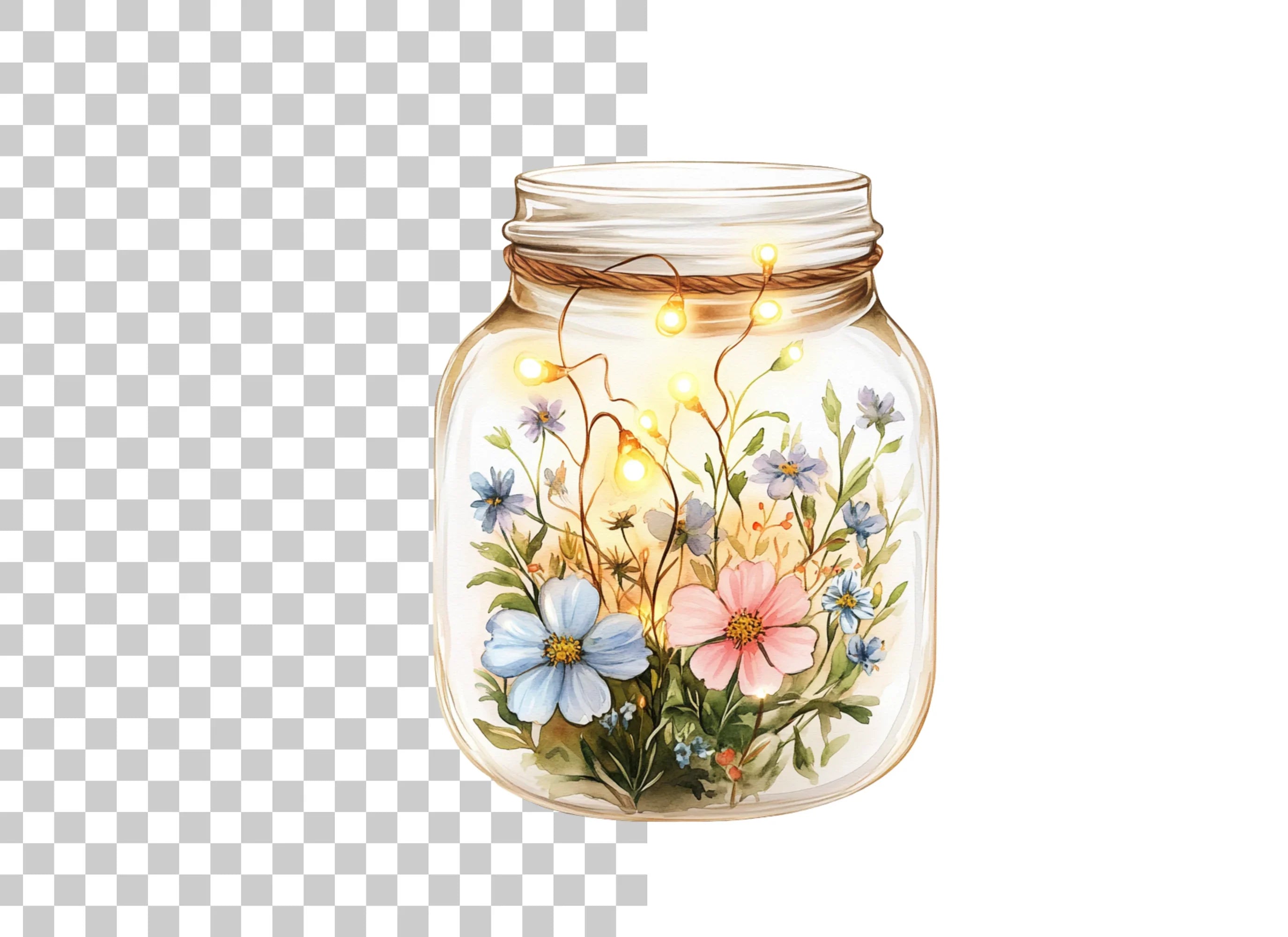 Wildflower Mason Jar Lights Clipart Bundle