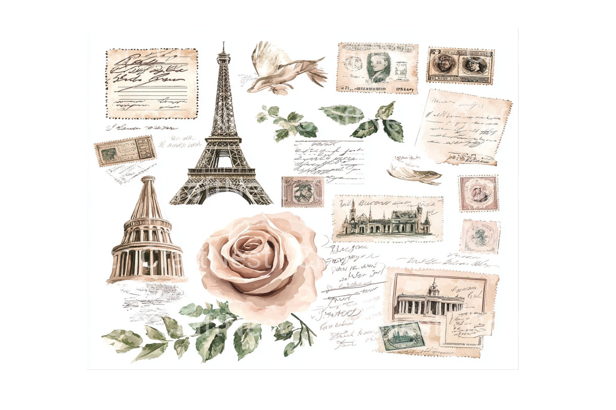 Parisian Romance Eiffel Tower Clipart Bundle