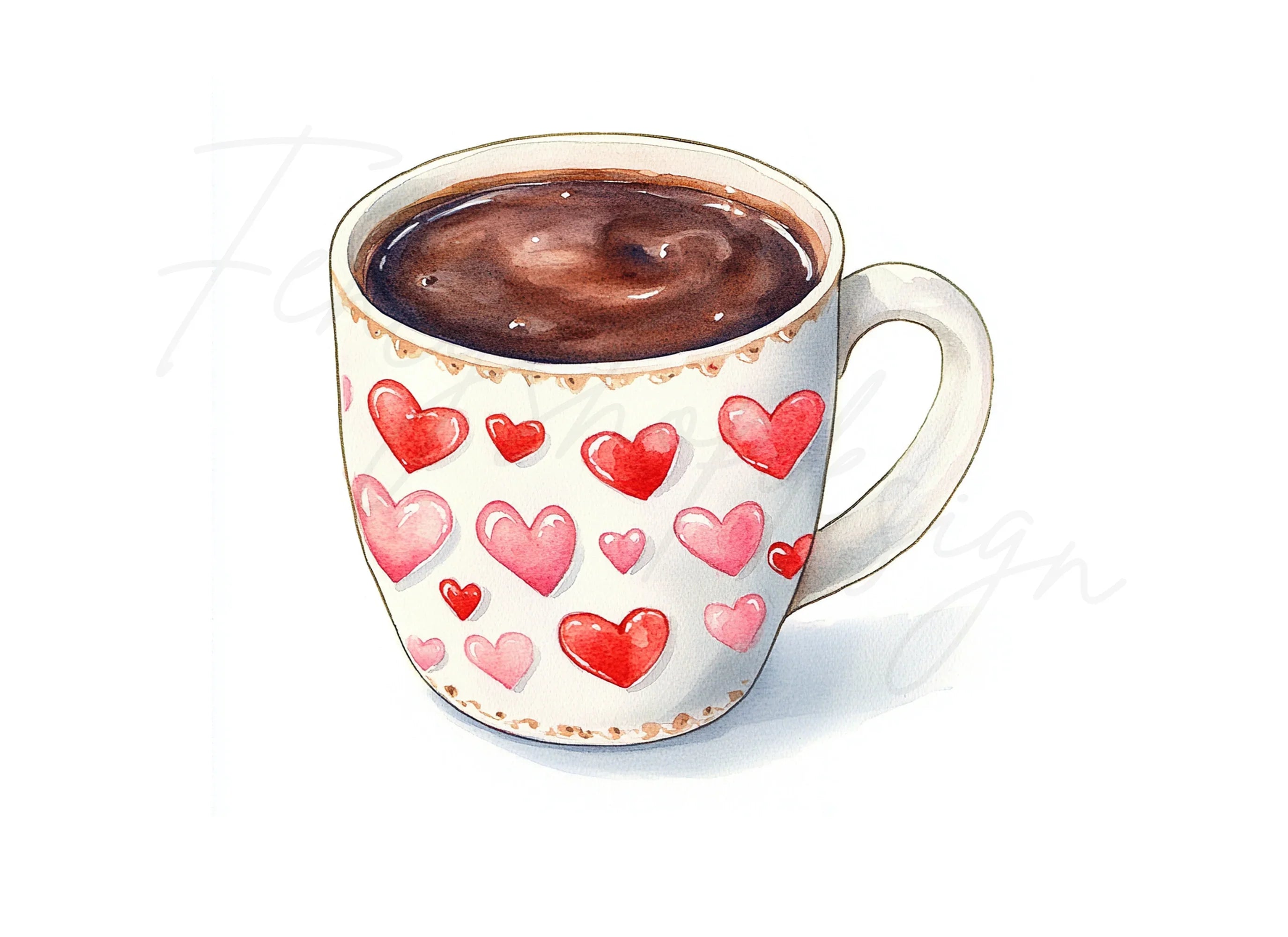 Heart Patterned Hot Chocolate Mugs Clipart Bundle
