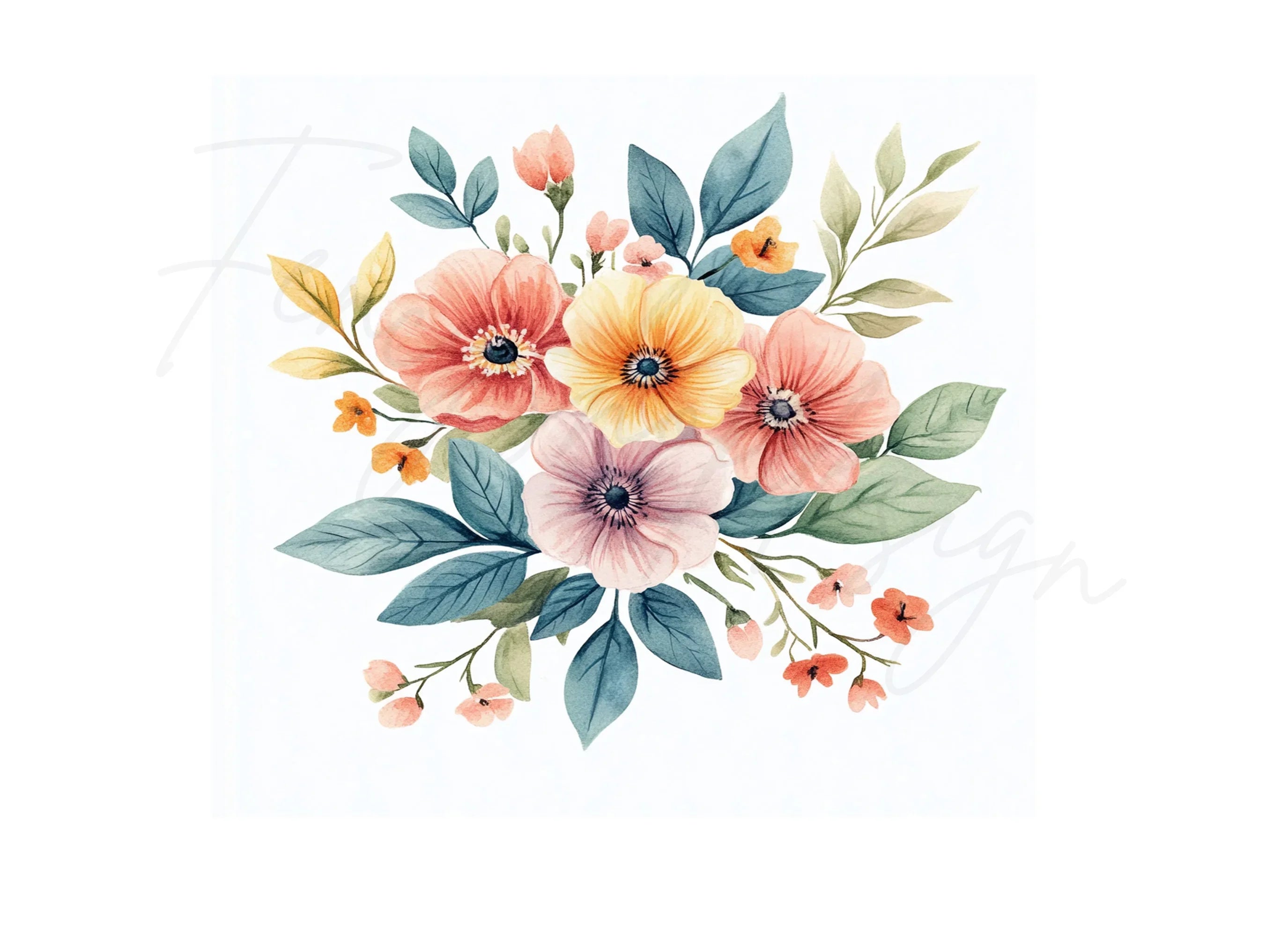 Soft Pastel Floral Bouquets Clipart Bundle