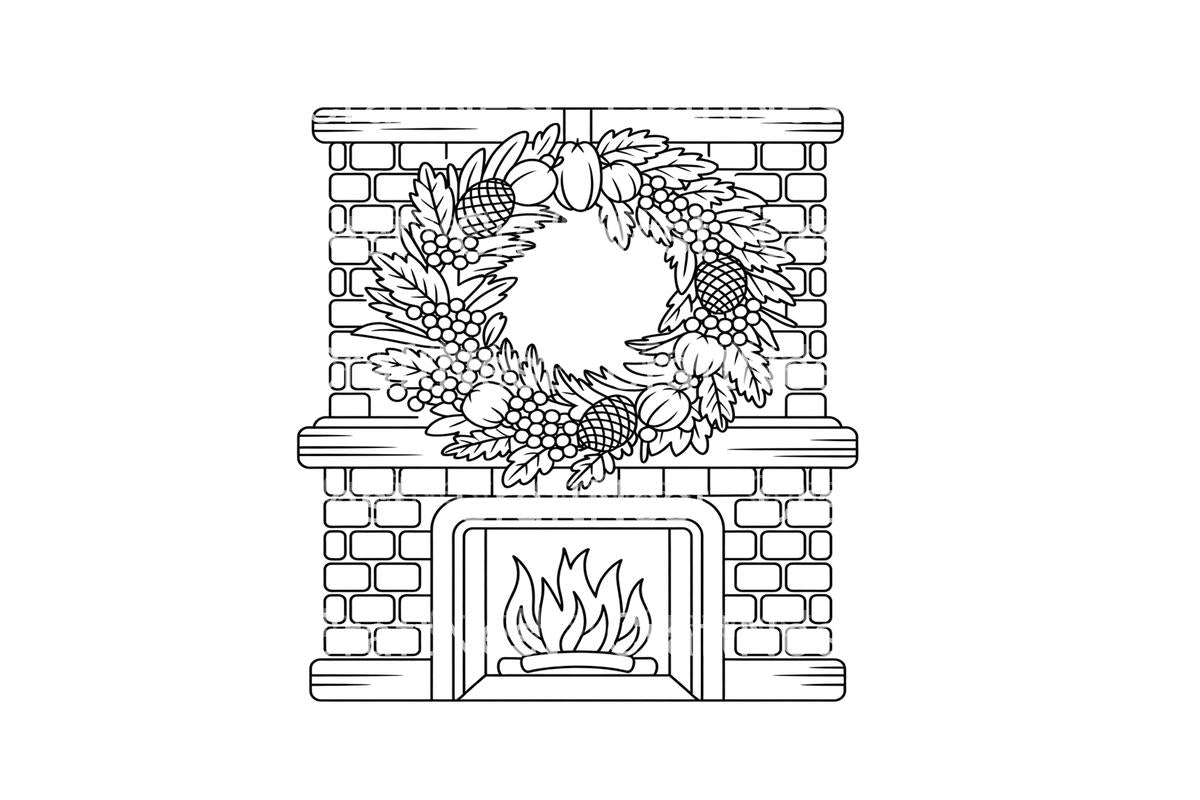 Christmas Fireplace Wreath Coloring Books