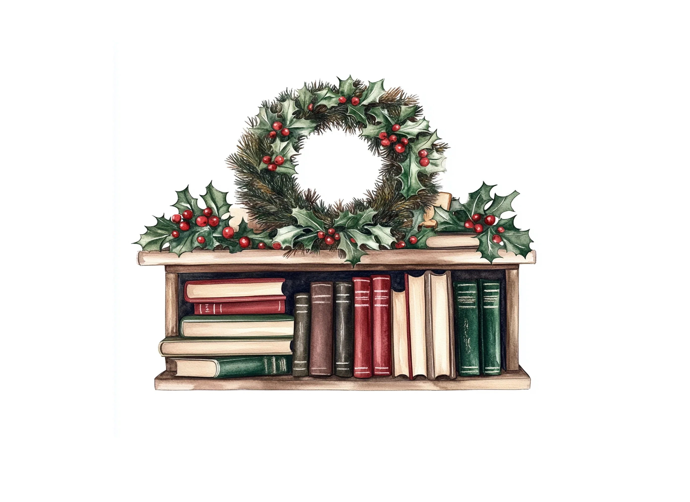 Festive Winter Bookshelf Clipart Bundle