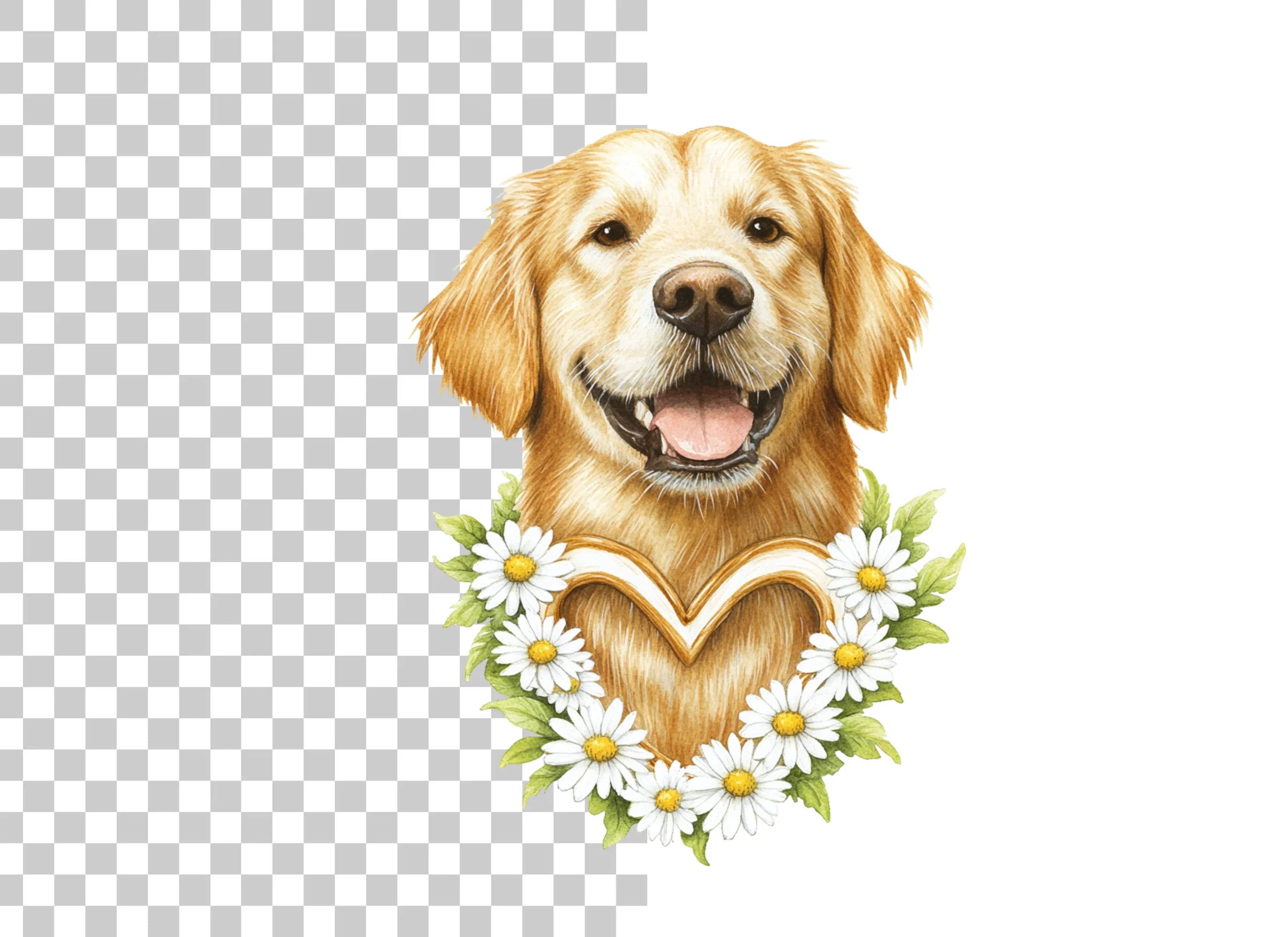 Golden Retriever Daisy Wreath Clipart Bundle