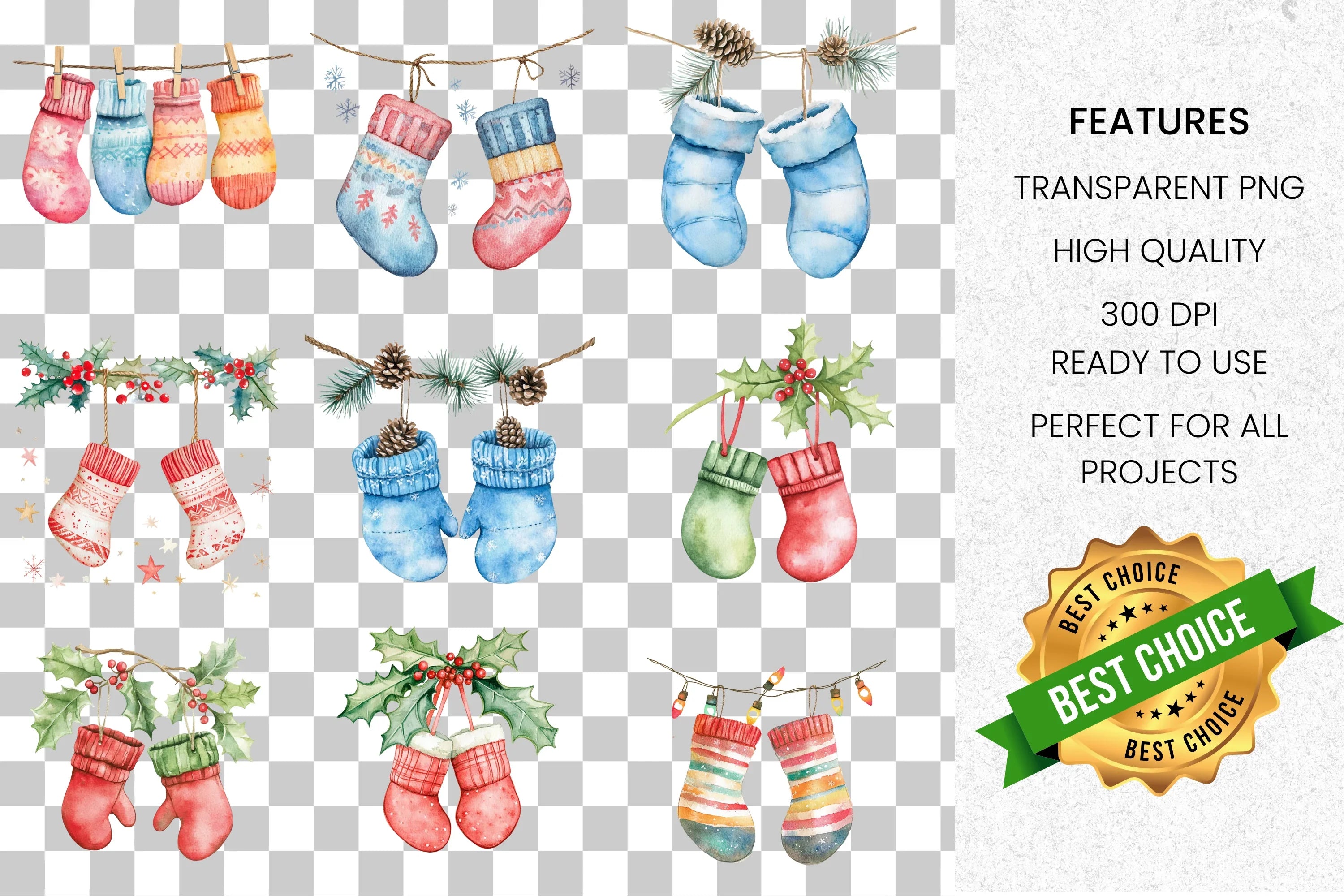 Winter Holiday Garlands Clipart Bundle