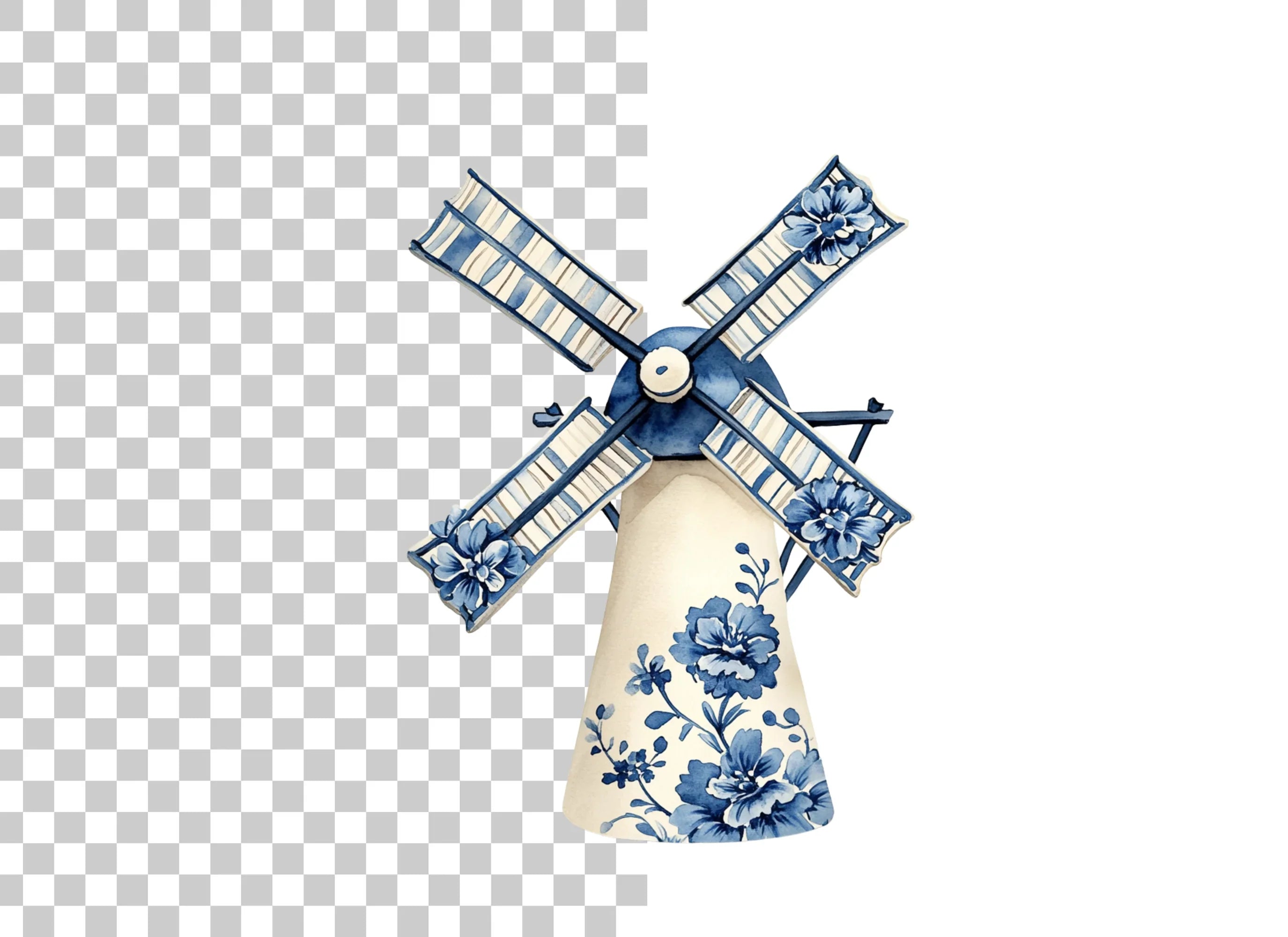 Dutch Windmill Blue Floral Clipart Bundle