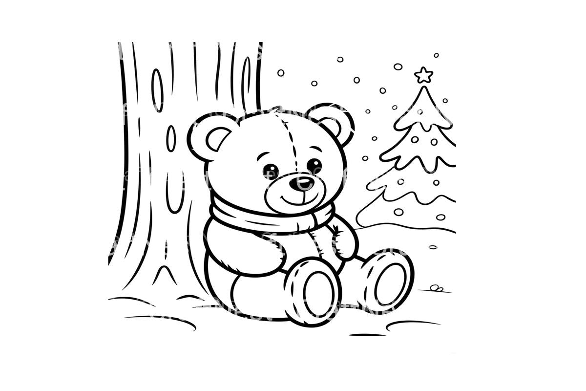 Winter Teddy Bear Christmas Tree Coloring Books
