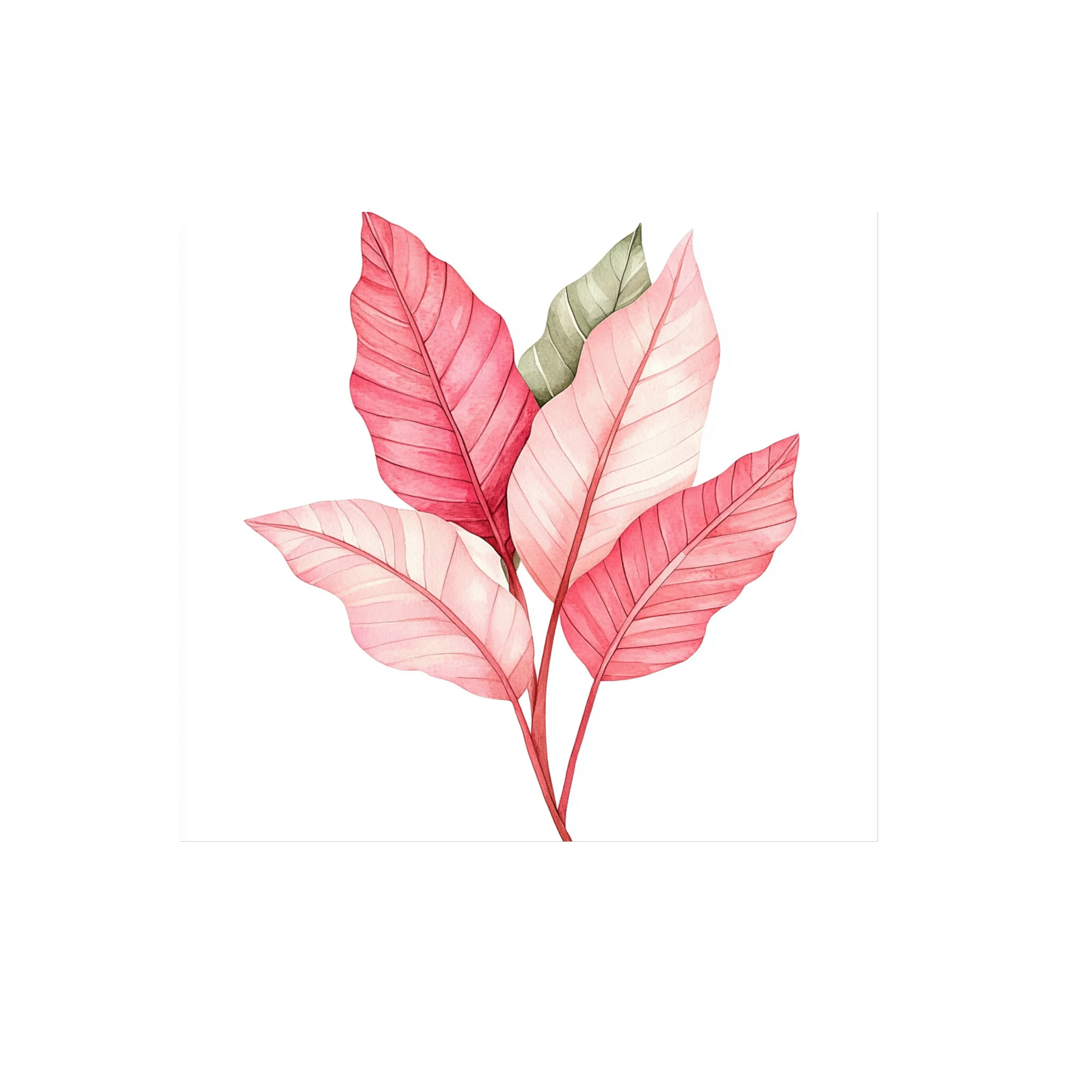 Festive Christmas Tree and Pink Leaves Clipart Bundle