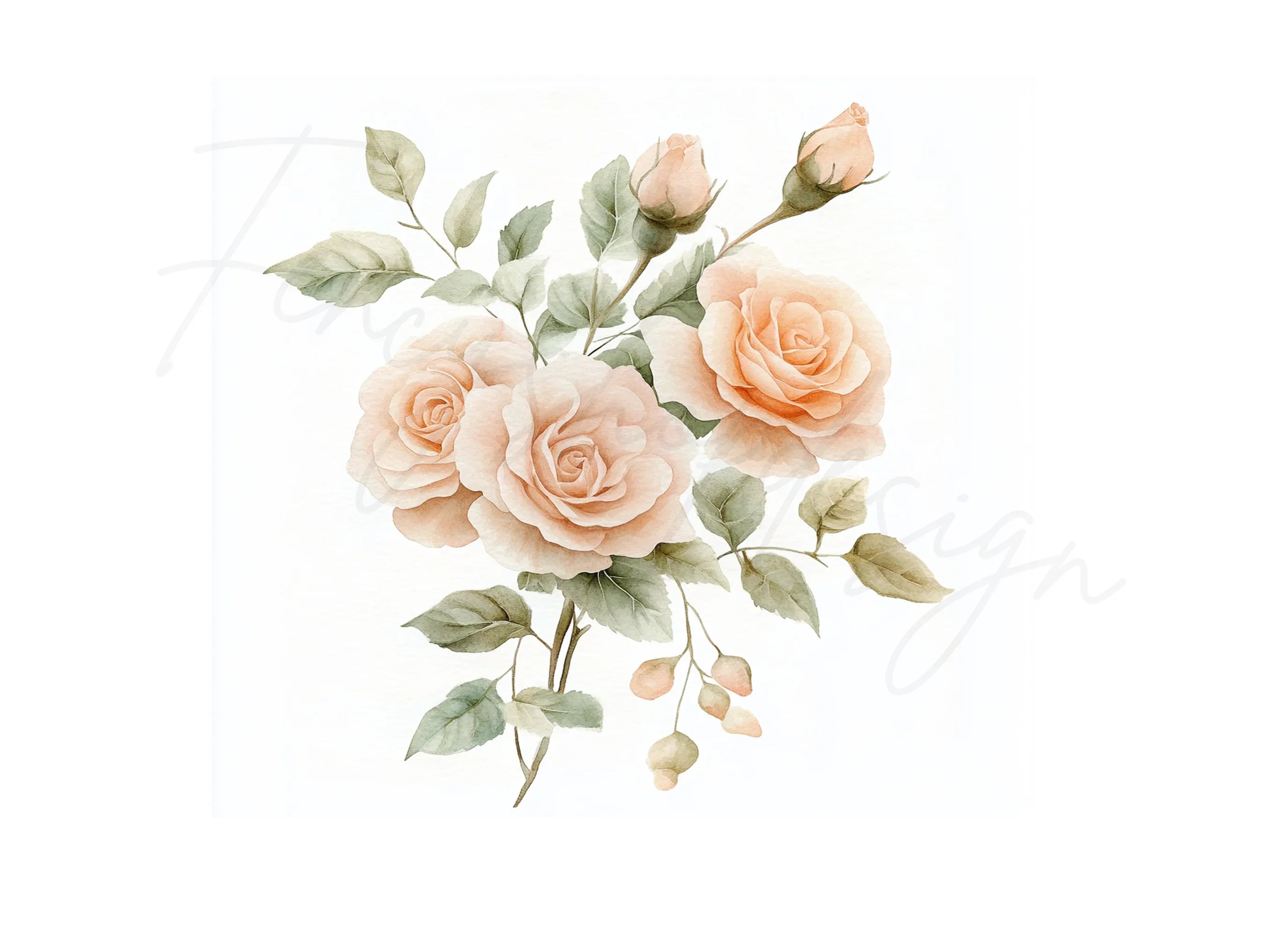 Peach Rose Bouquet Clipart Bundle